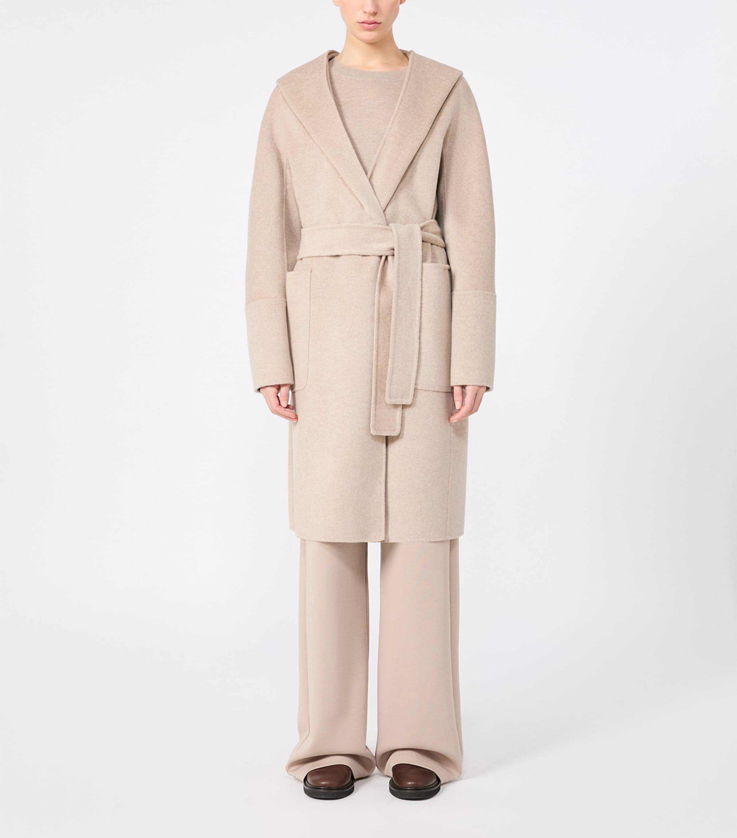 Max Mara Womens Wool-Cashmere Wrap Coat Beige Image 3