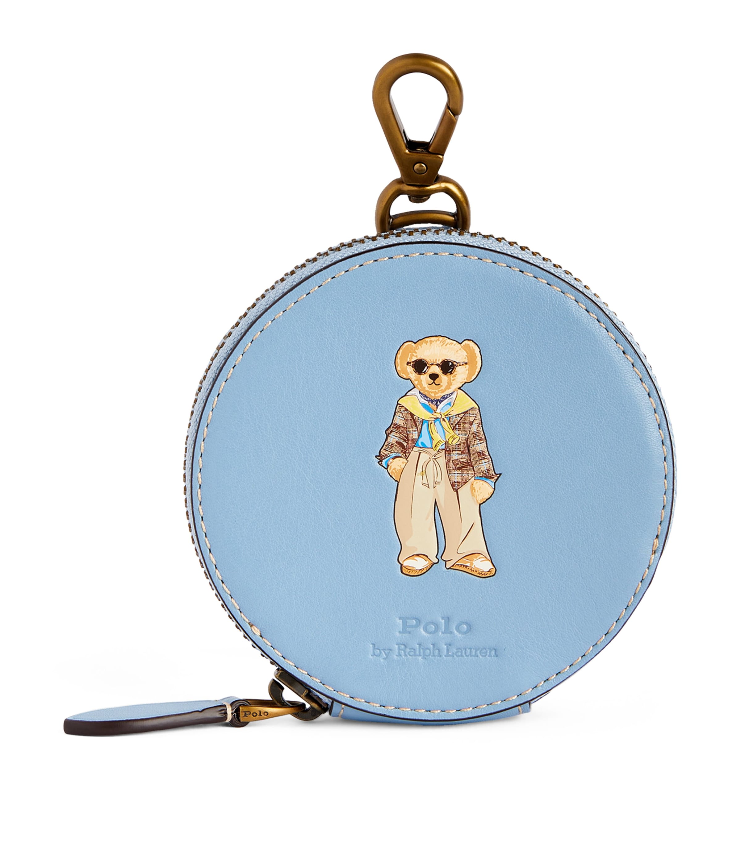 Shop Polo Ralph Lauren Leather Polo Bear Coin Pouch In Blue