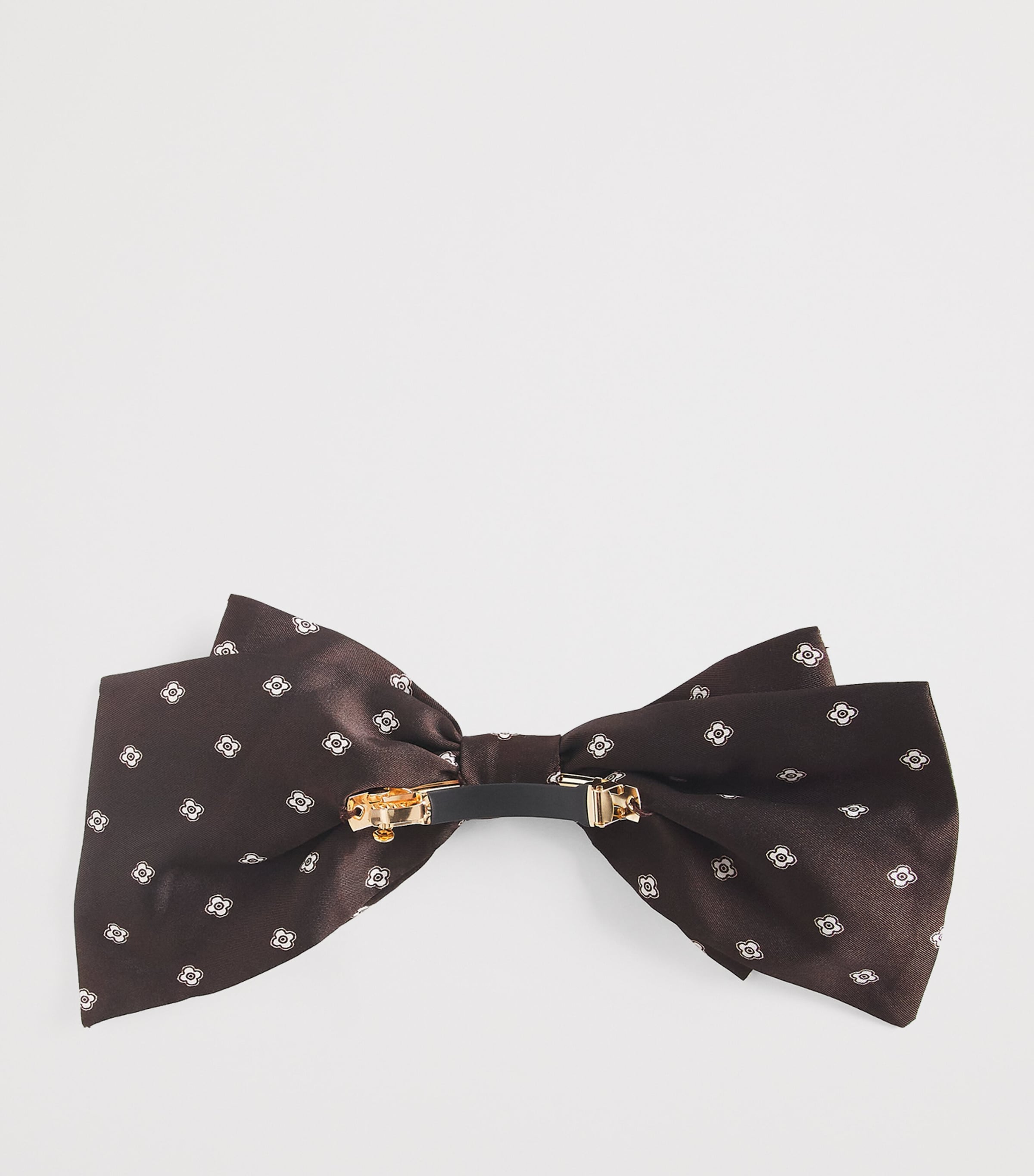 Satin Printed Hair Bow BROWN / WHITE Image 3