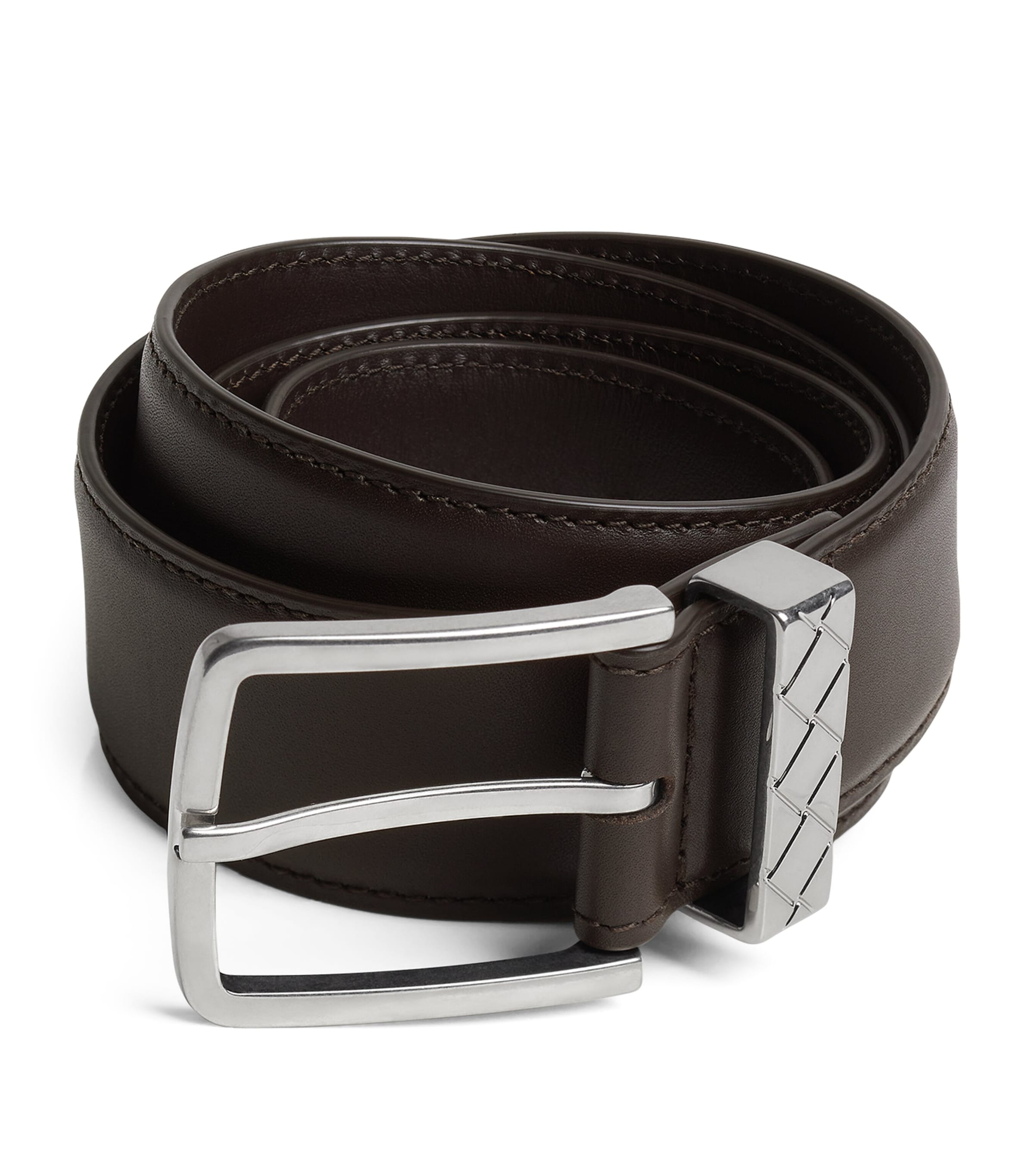 Bottega Veneta Leather Intreccio Loop Belt In Brown