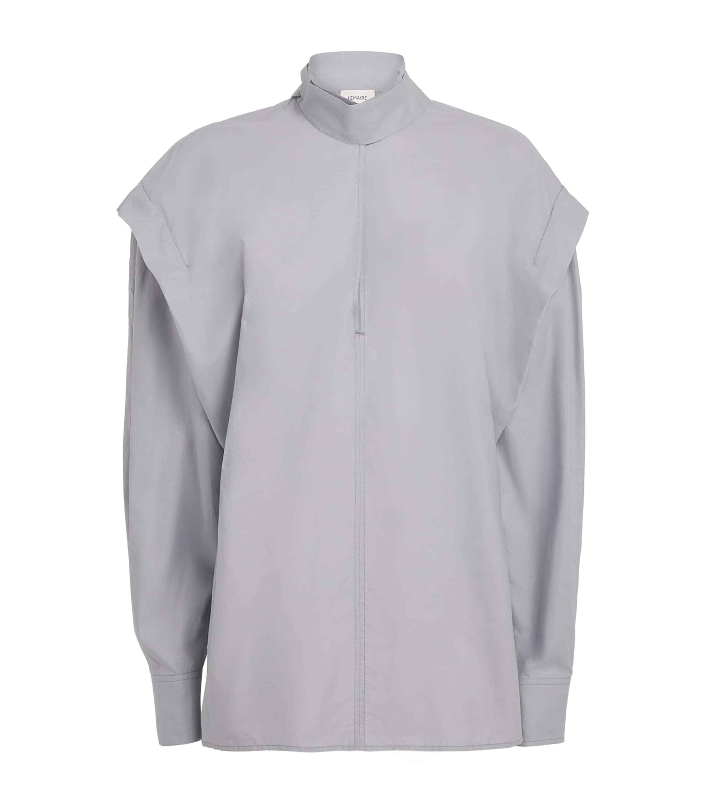 Lemaire Cotton Poplin Ascot Blouse In Gray