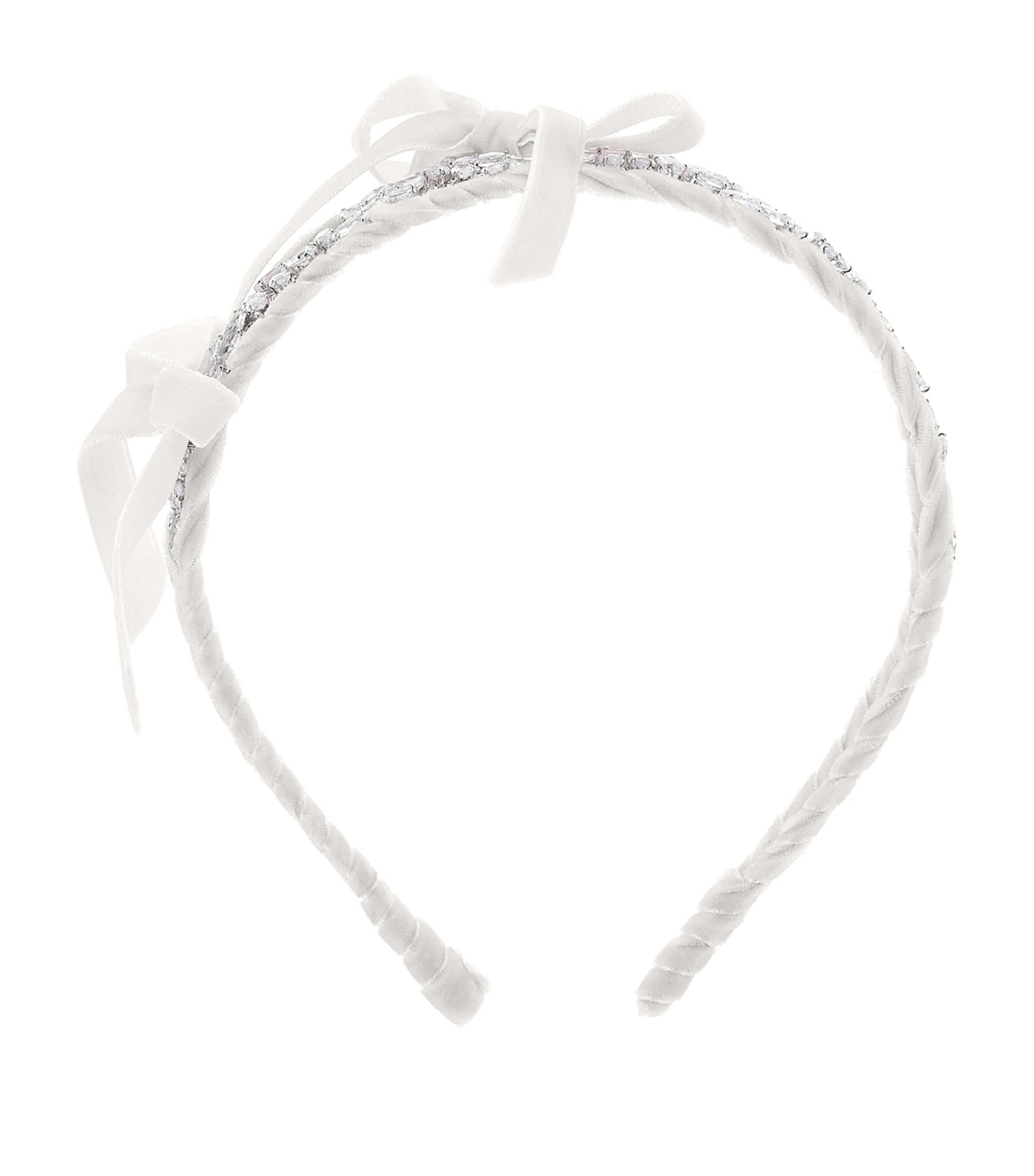 Monnalisa Kids' Velvet Embellished Bow Headband In White