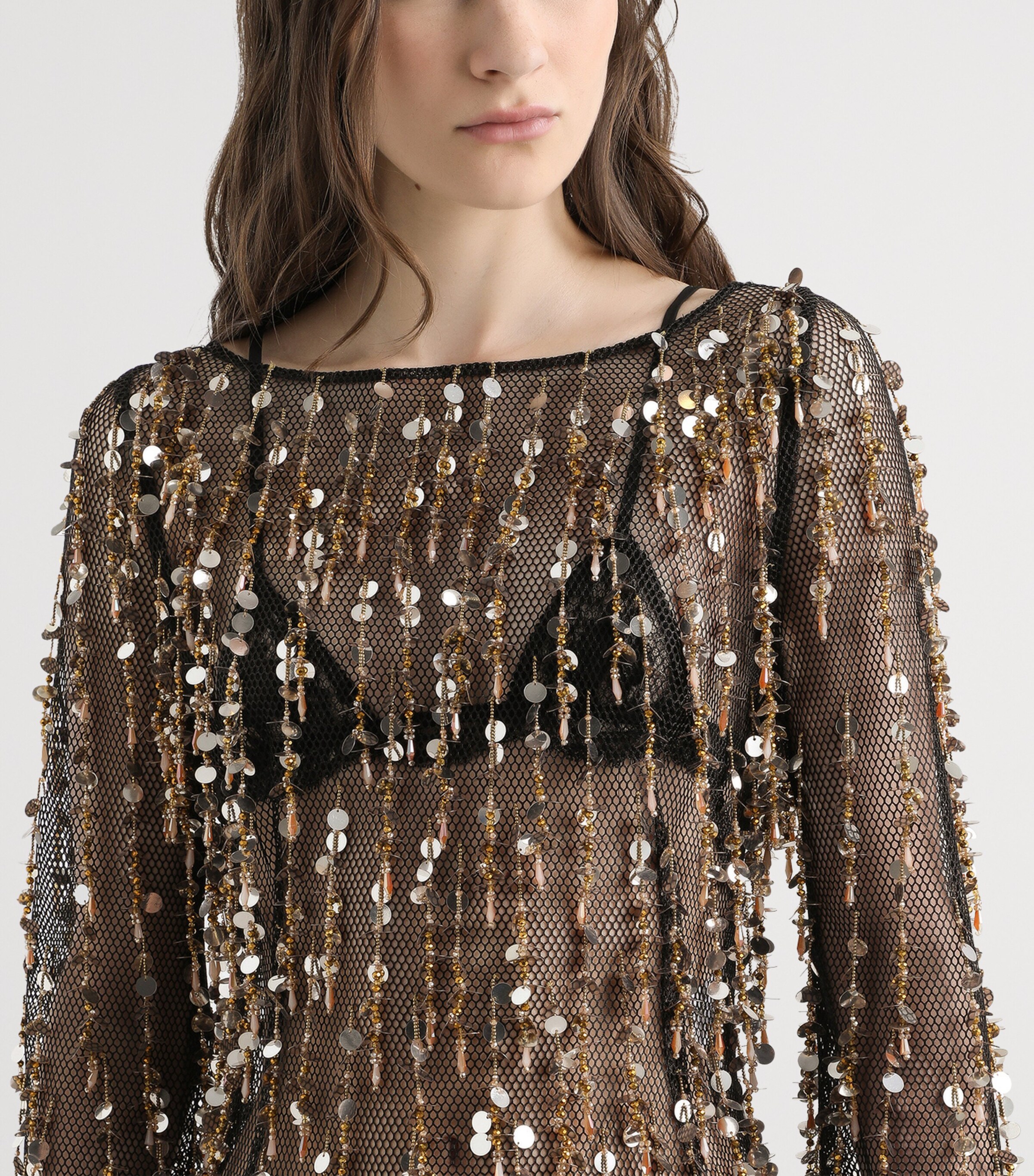 Dolce&Gabbana Womens Sequin Mesh Midi Dress Embroidered Image 6