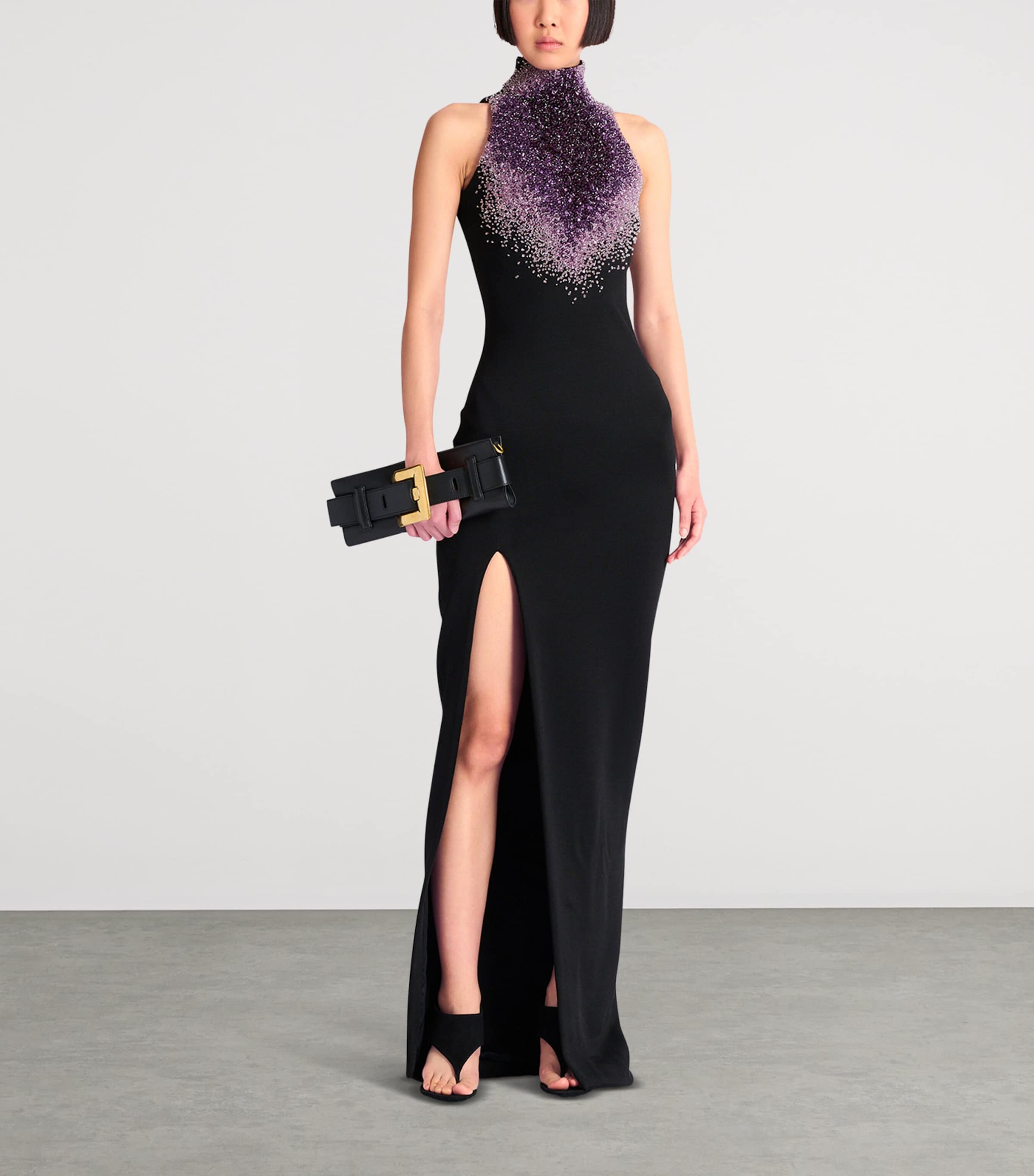 Balmain Womens Embellished Milano Gown Eqw Noir/violet Image 8