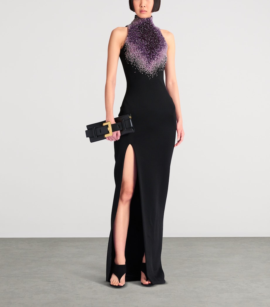 Balmain Womens Embellished Milano Gown Eqw Noir/violet Image 8