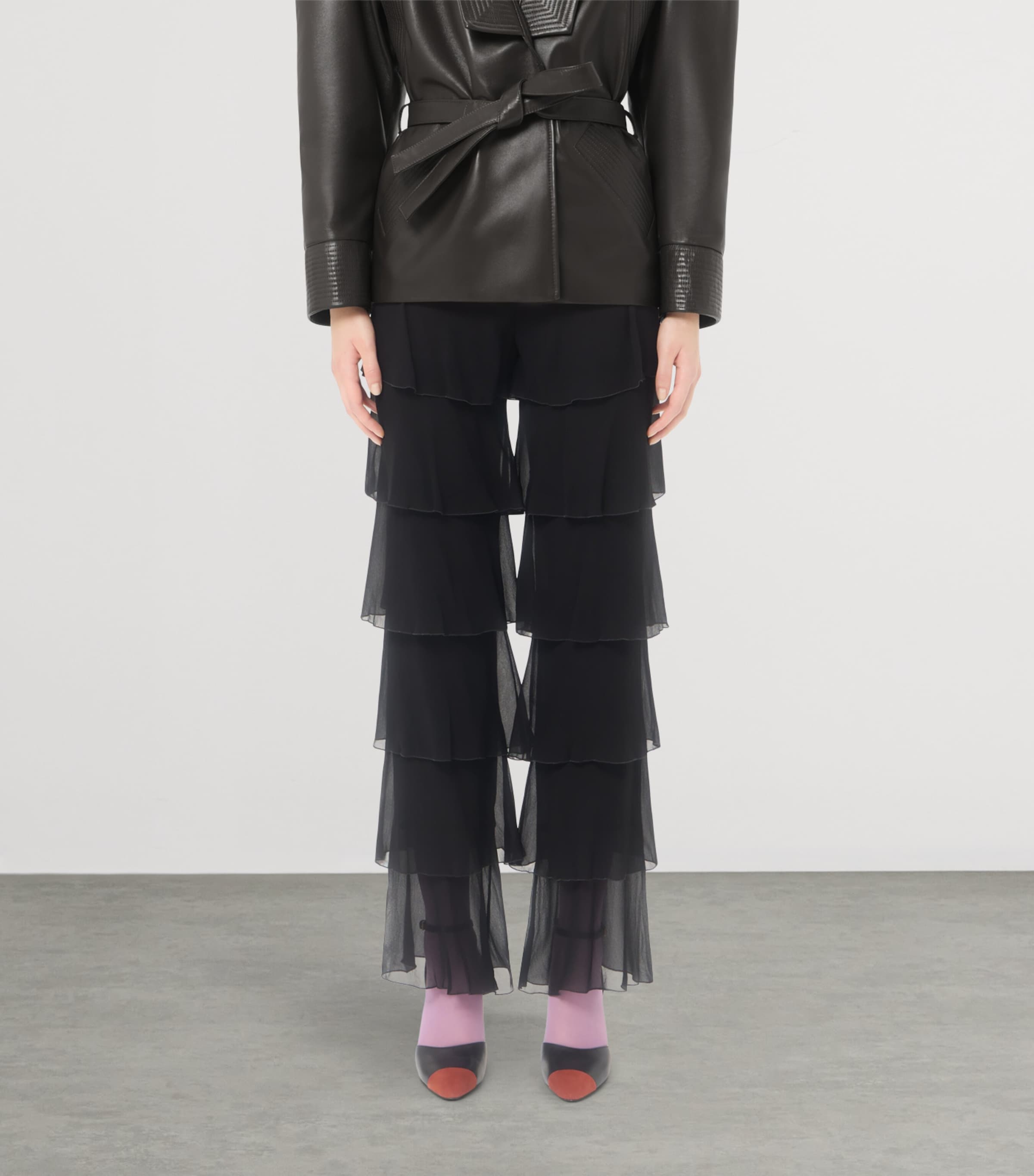 Valentino Womens Silk Georgette Ruffled Trousers Image 3