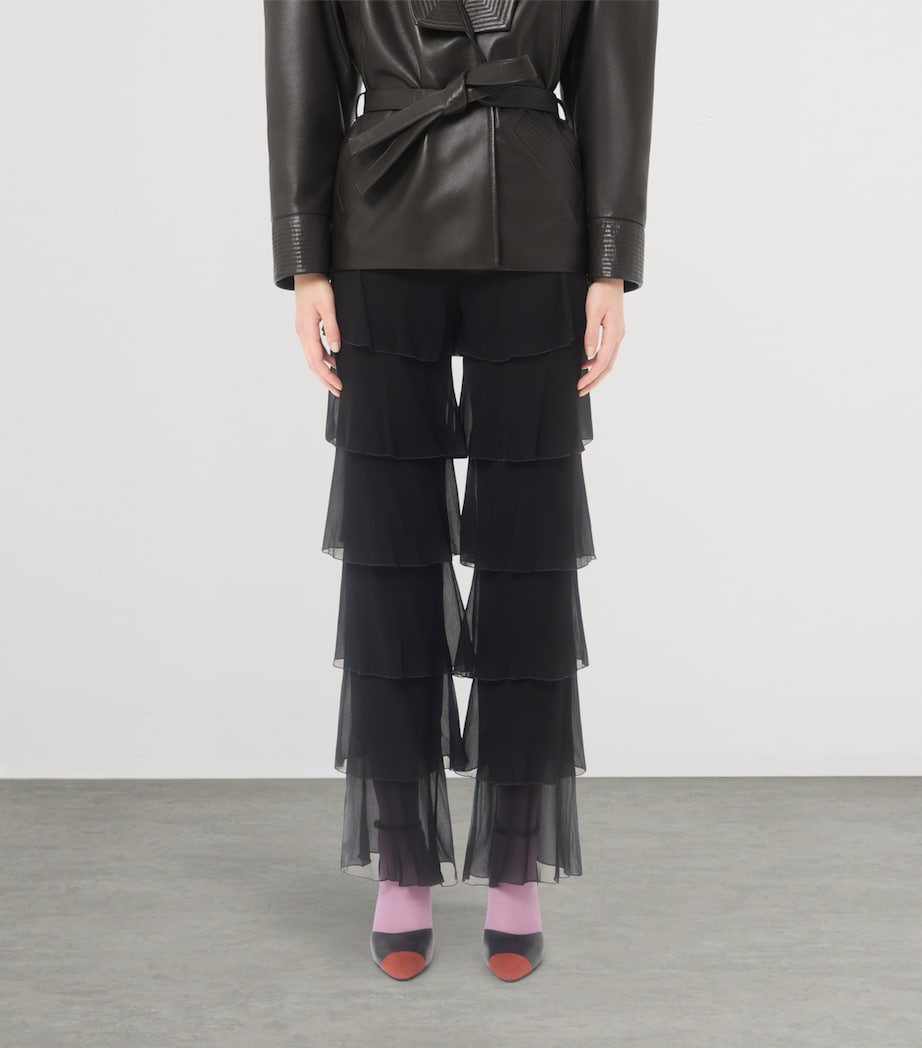 Valentino Womens Silk Georgette Ruffled Trousers Image 3