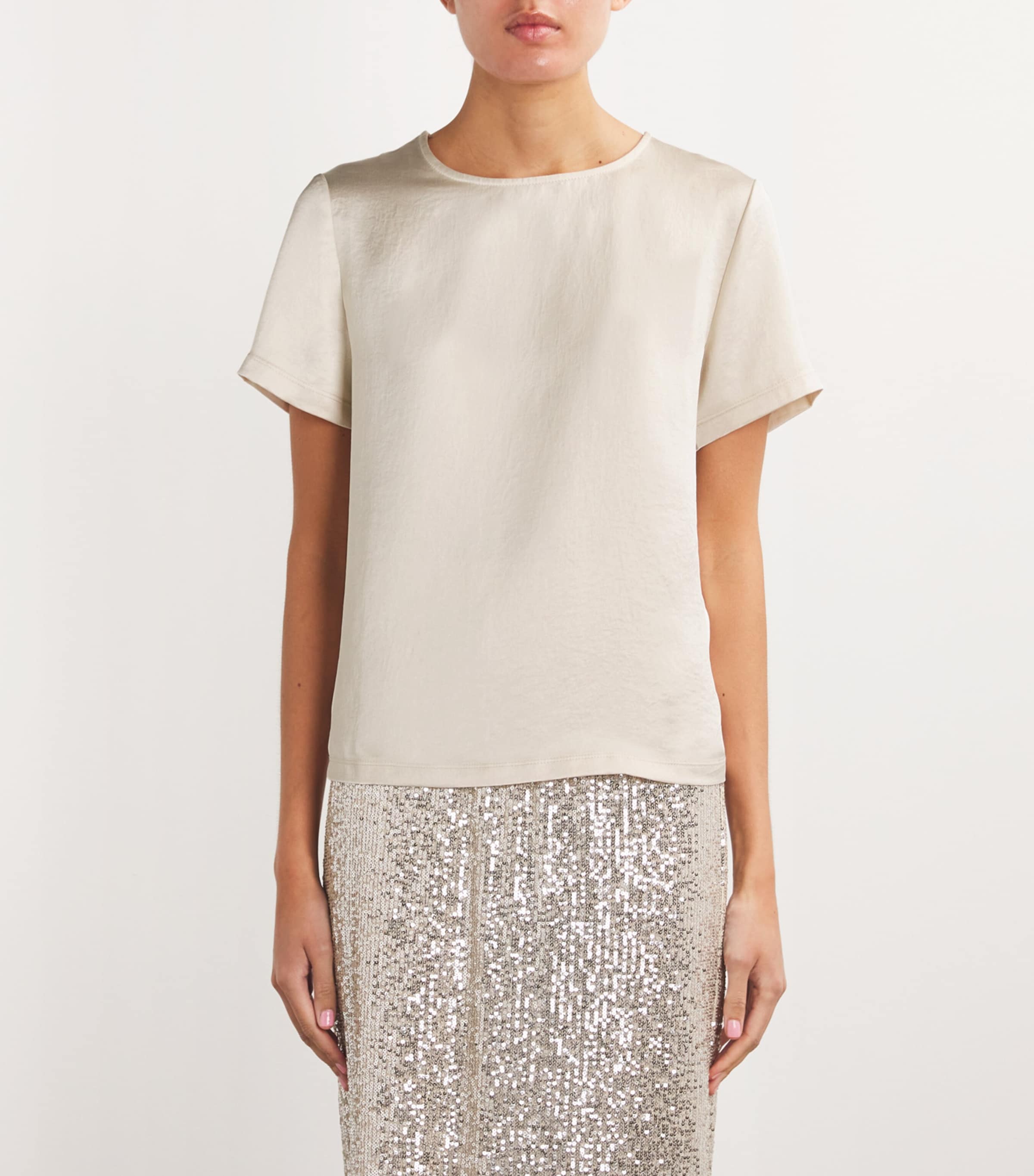 Weekend Max Mara Womens Satin-Front T-Shirt Ivory Image 3