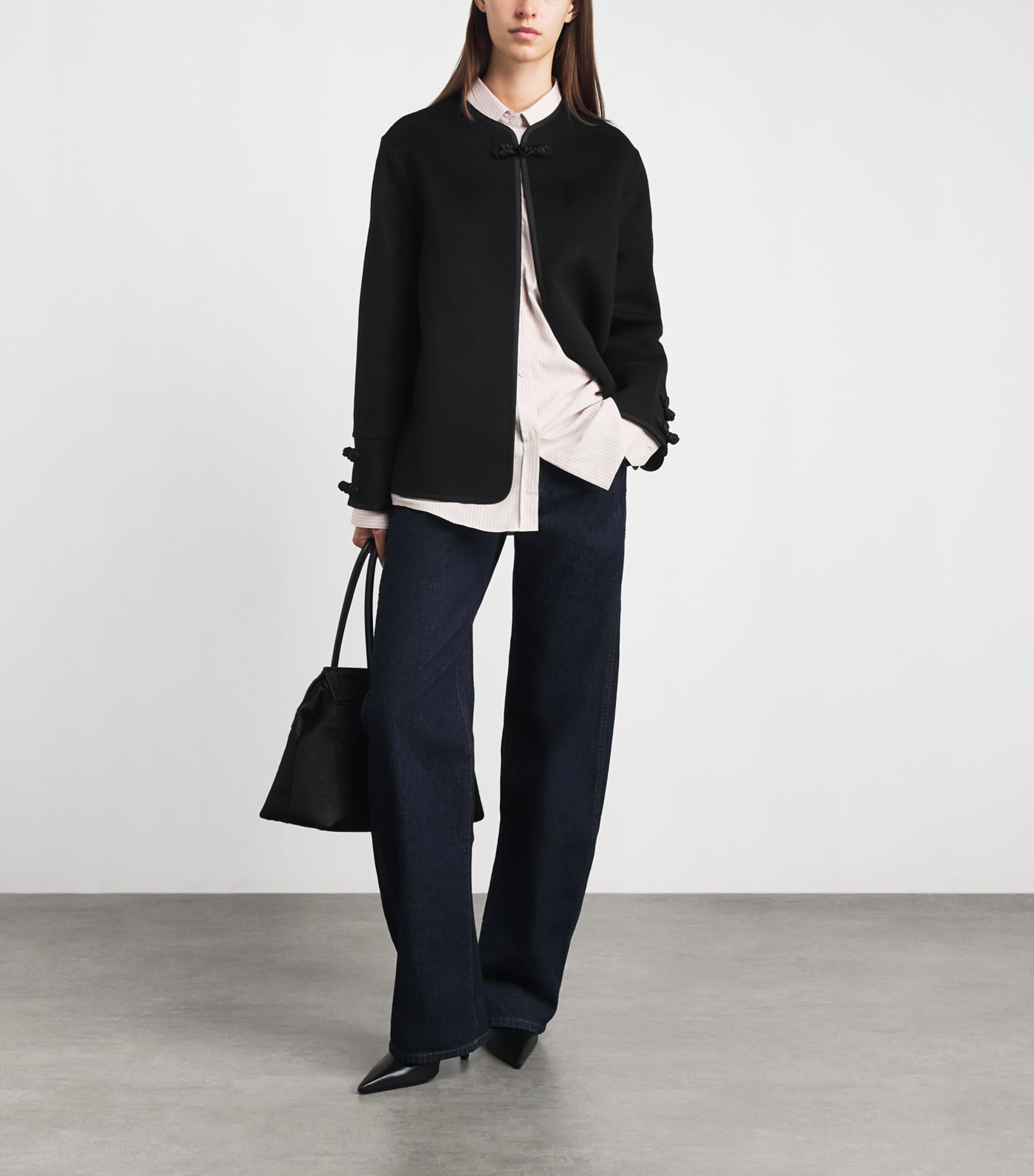 Róhe Womens Double-Faced Wool Pankou-Closure Jacket Black Image 2