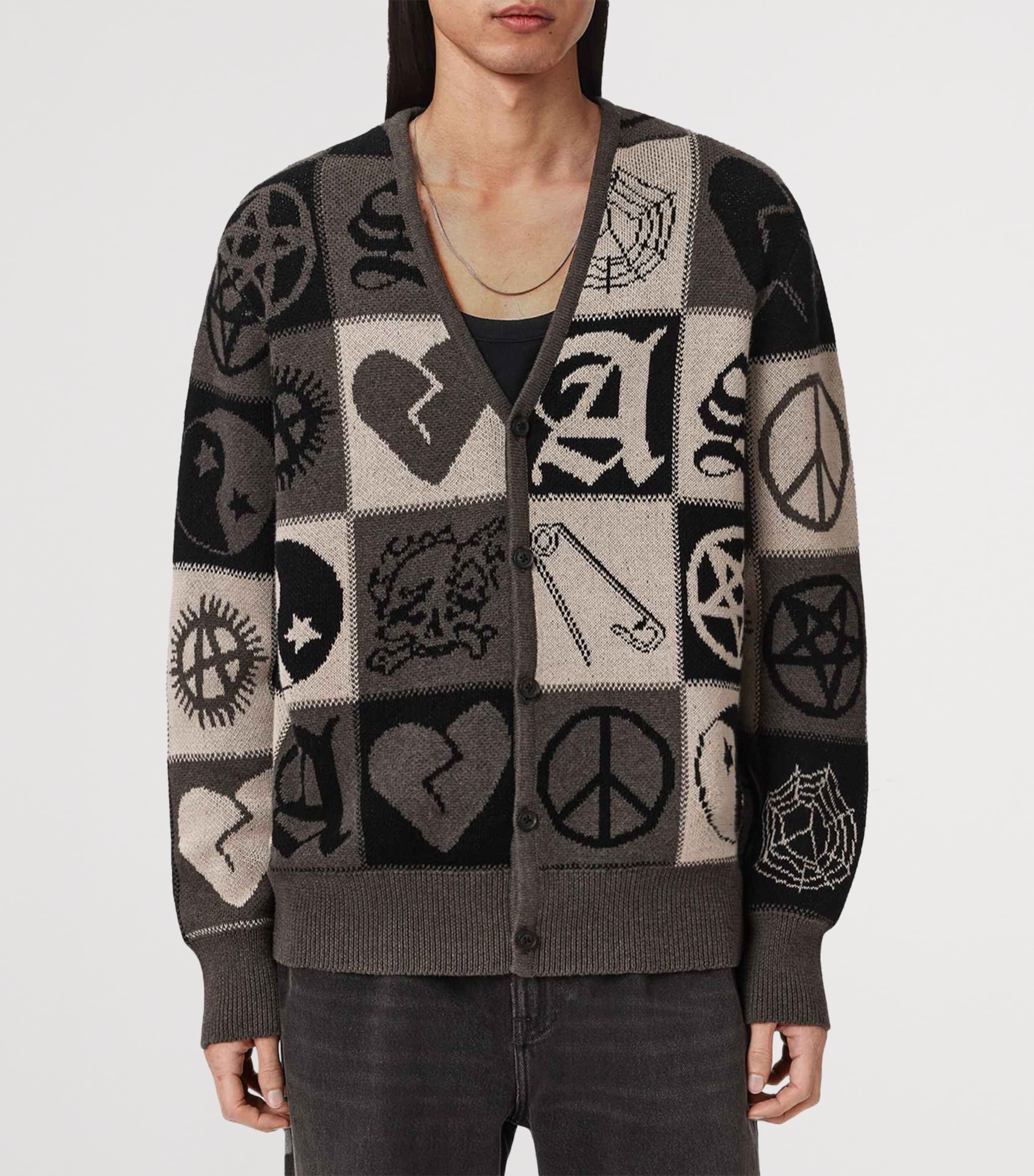 AllSaints Mens Organic Cotton Barker Cardigan Taupe Brown/black Image 3