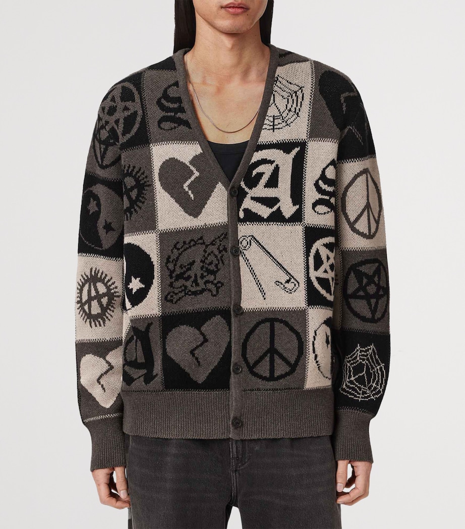 AllSaints Mens Organic Cotton Barker Cardigan Taupe Brown/black Image 3