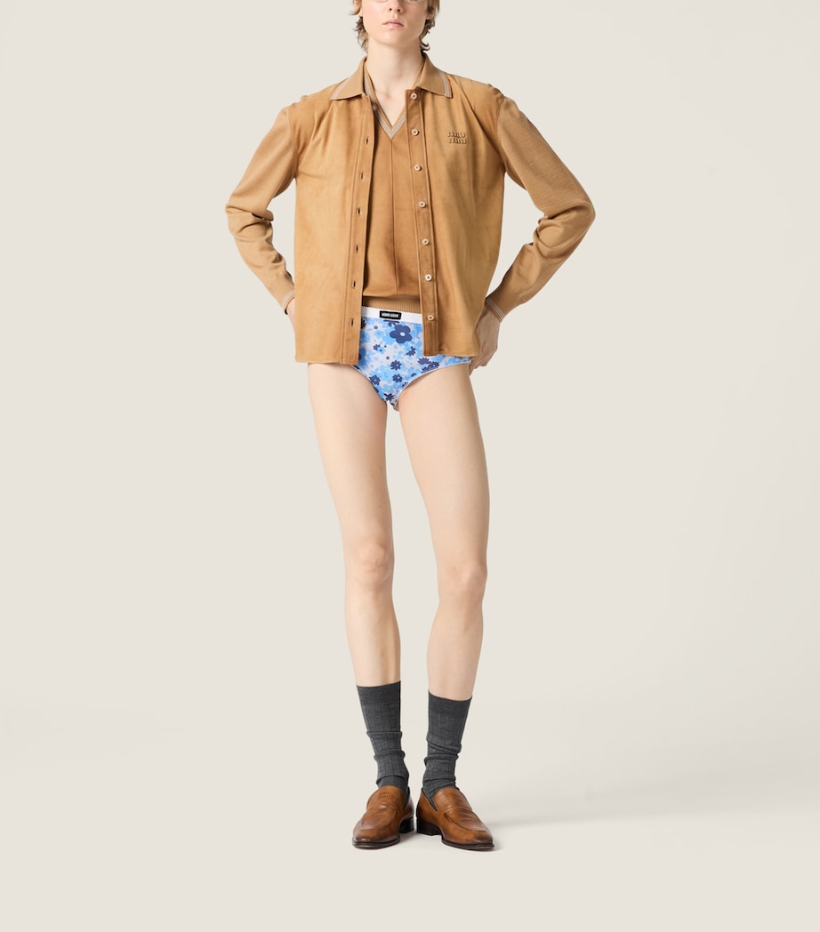 Miu Miu Womens Suede-Wool Logo Shirt Image 2