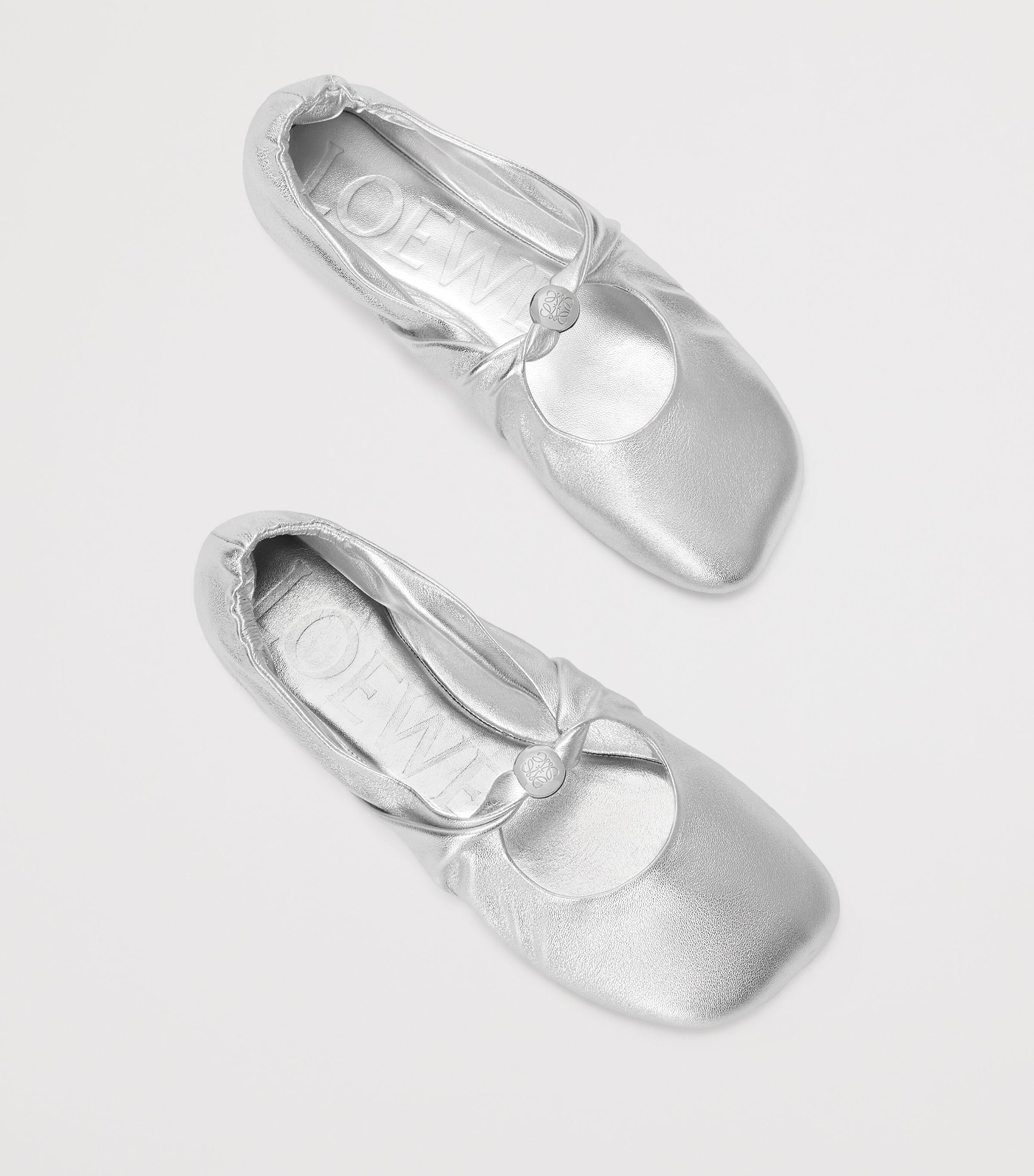 Leather Pebble Soft Ballet Flats SILVER Image 4