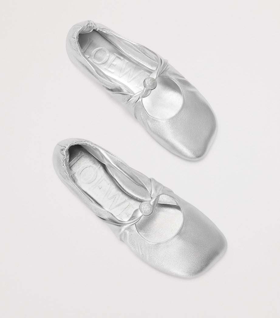 Leather Pebble Soft Ballet Flats SILVER Image 4