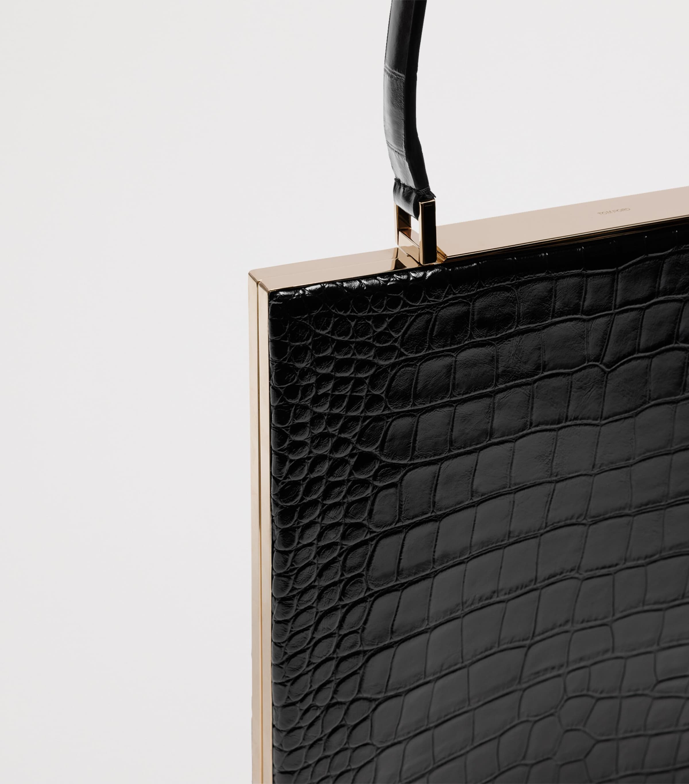 TOM FORD Black Croc-Embossed Leather Top-Handle Bag | Harrods UK