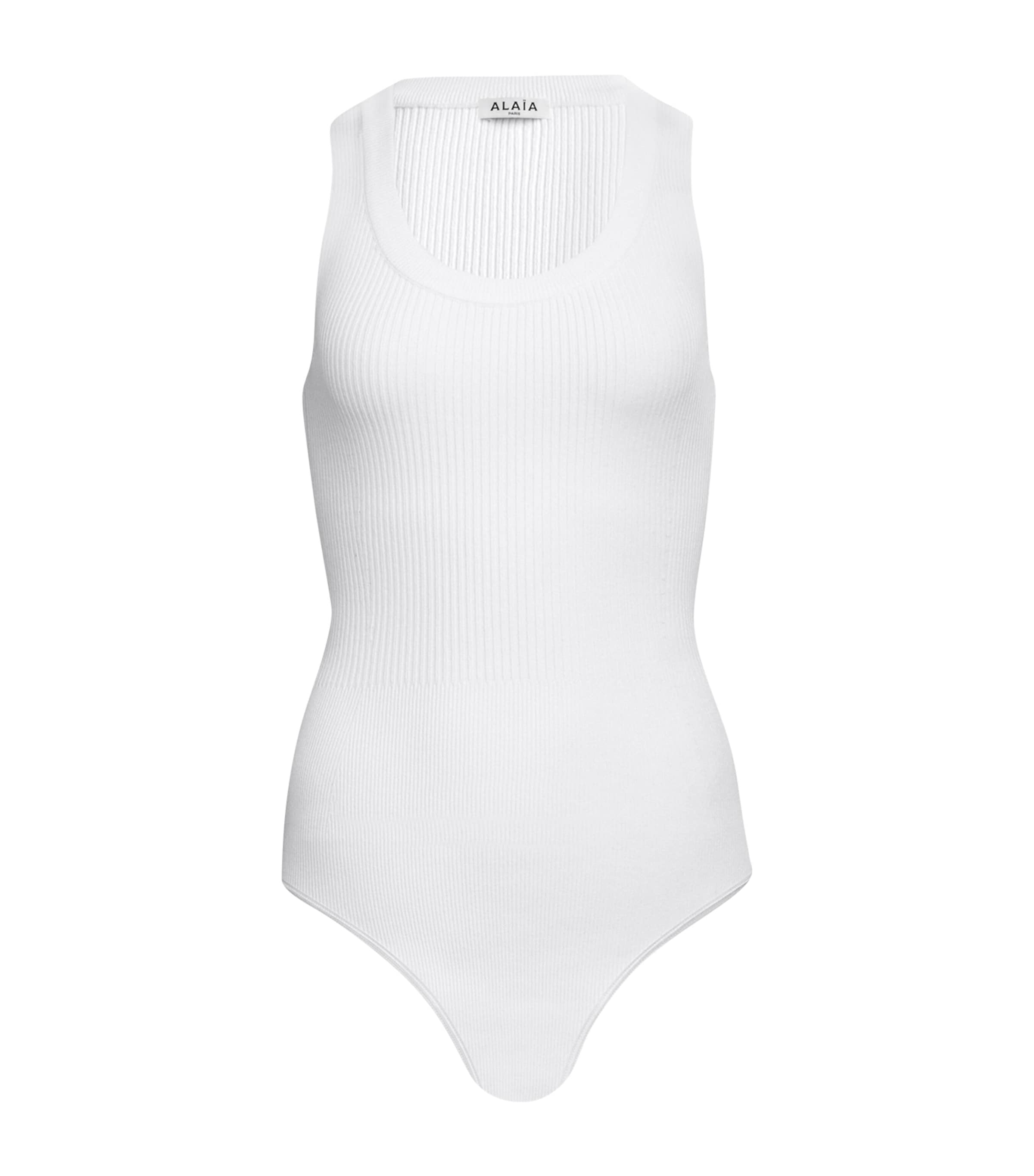 Shop Alaïa Scoop-neck Tank Bodysuit In White
