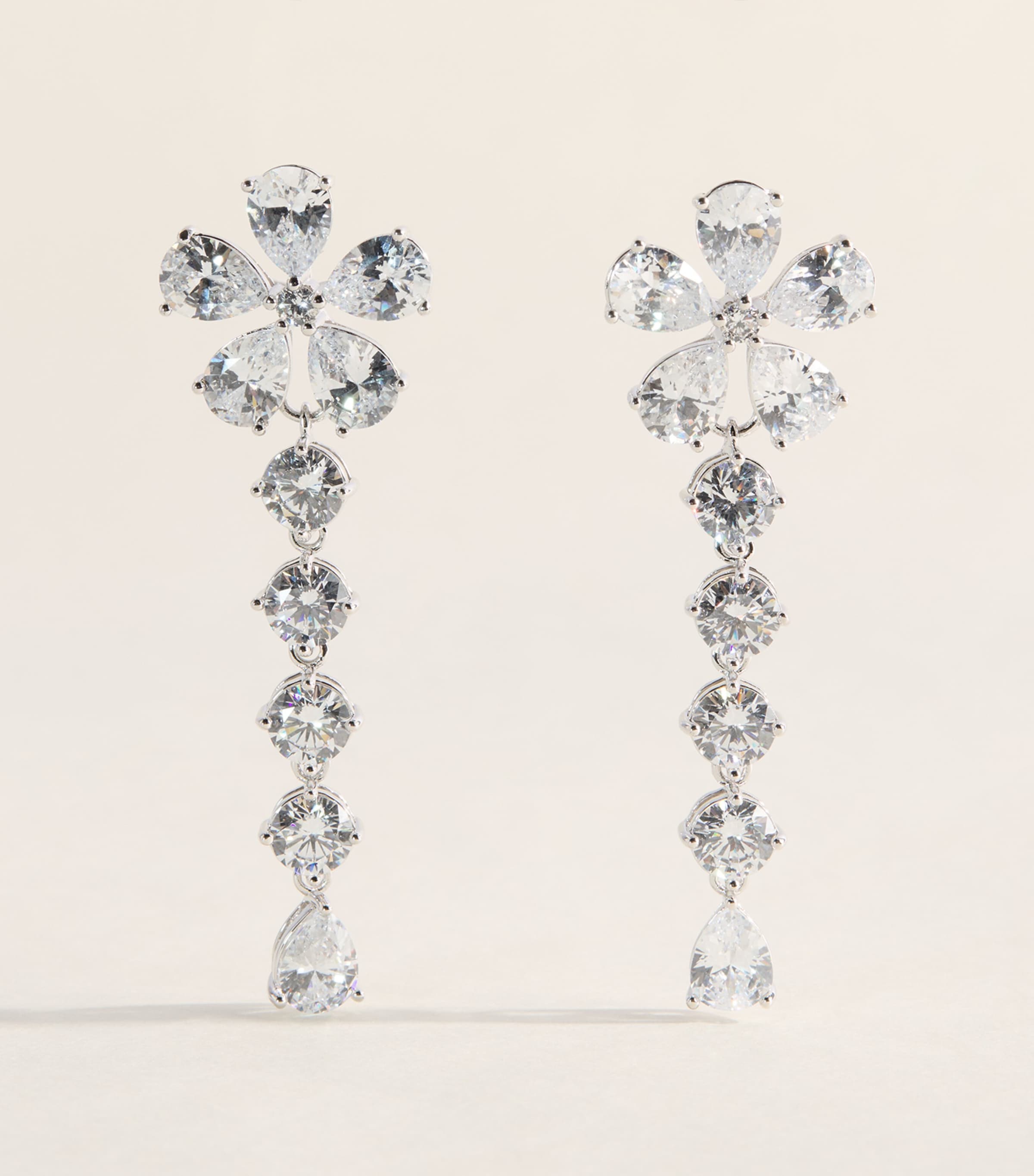 Self-Portrait Crystal-Embellished Floral Drop Earrings Silver Image 1