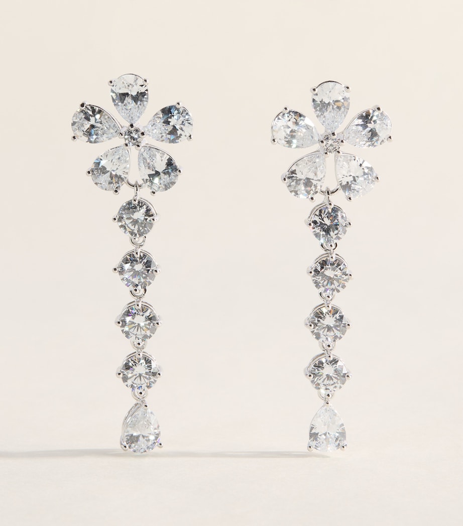 Self-Portrait Crystal-Embellished Floral Drop Earrings Silver Image 1