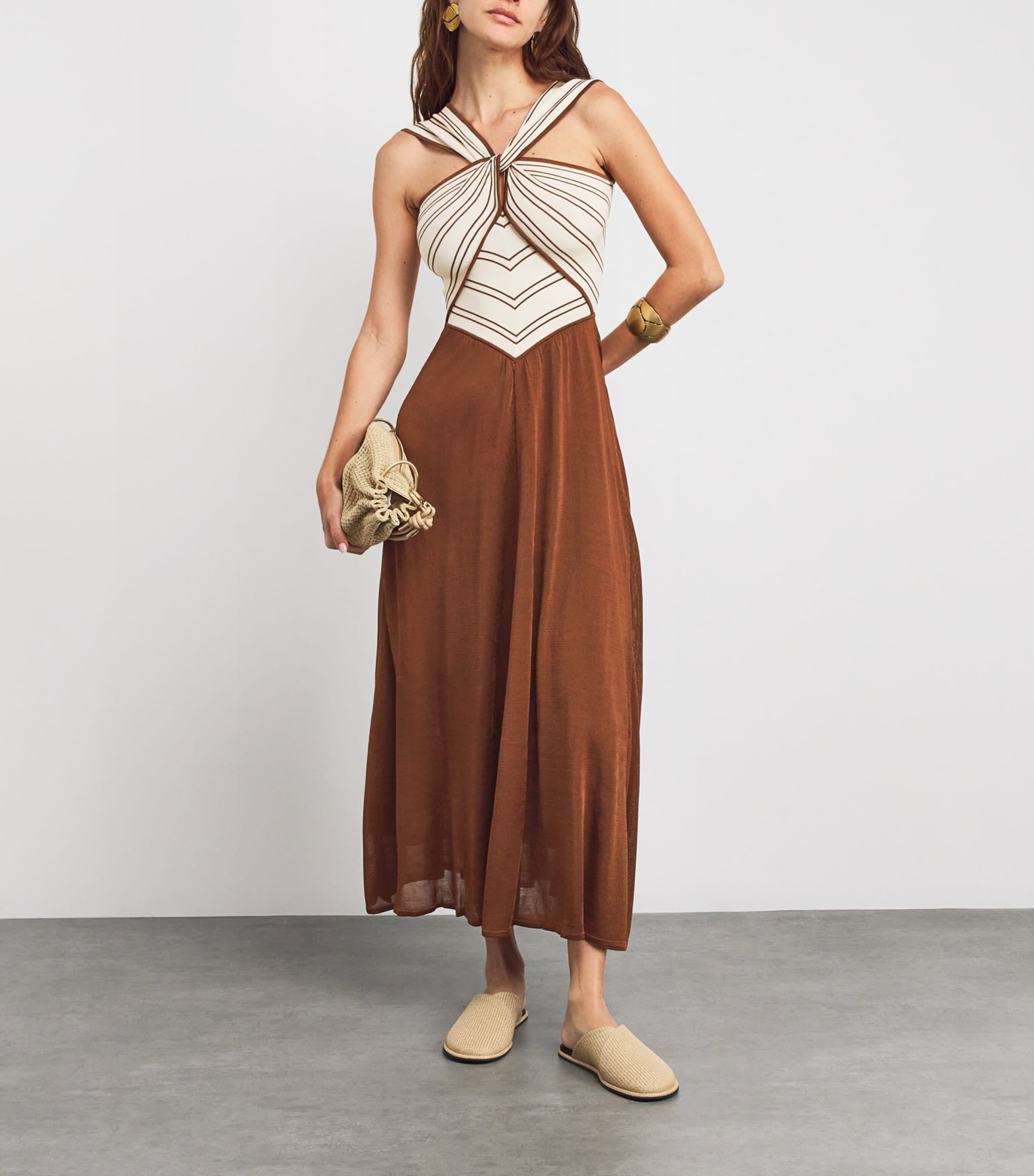 Halterneck Hypnotic Midi Dress CREAM/TAN Image 2