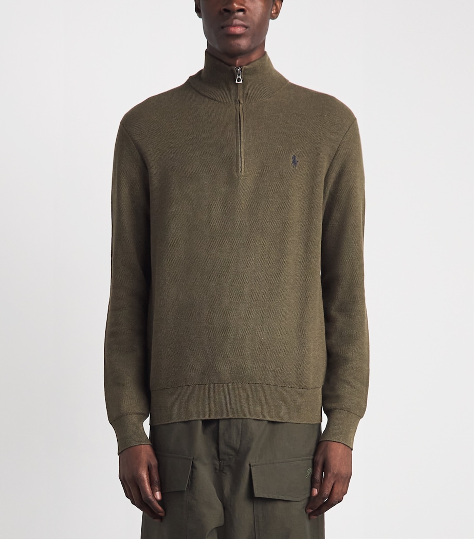 Polo Ralph Lauren Mens Cotton Quarter-Zip Sweater Cargo Olive Heather Image 4