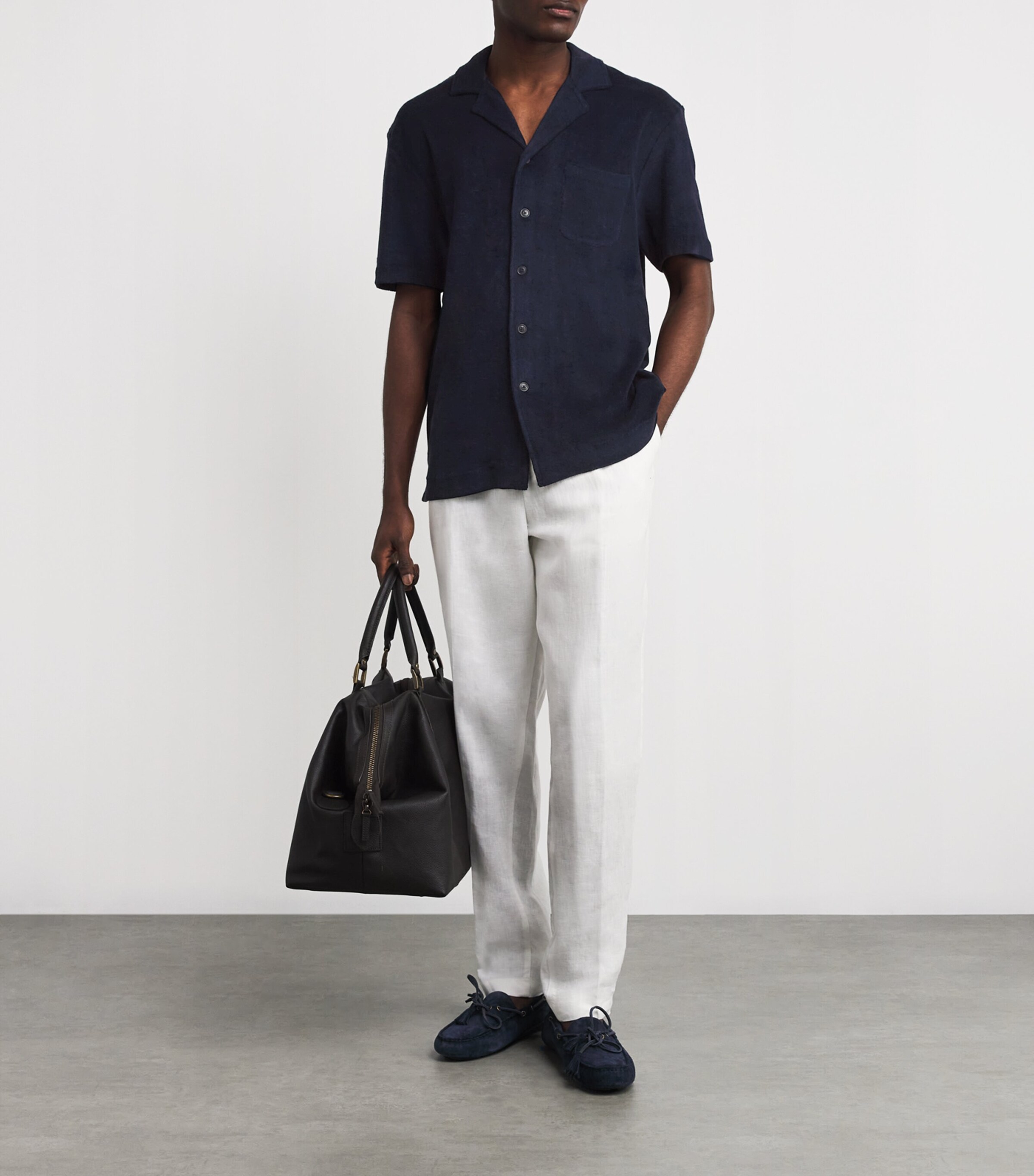 Ralph Lauren Purple Label Mens Cotton-Blend Textured Shirt Classic Chairman Nav Image 2