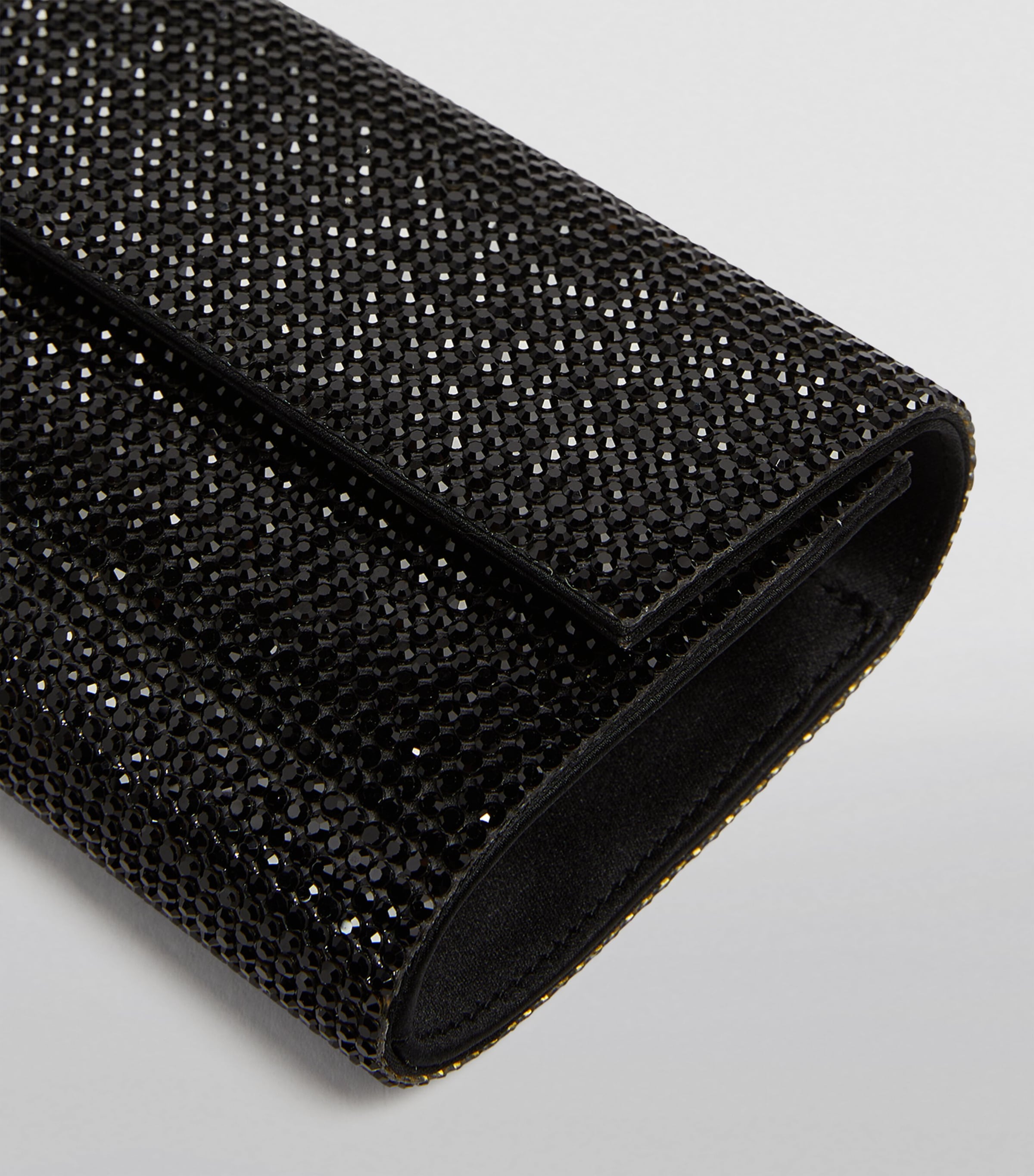 Satin Crystal-Embellished Perry Clutch Bag EJET-EBONIZED JET Image 6