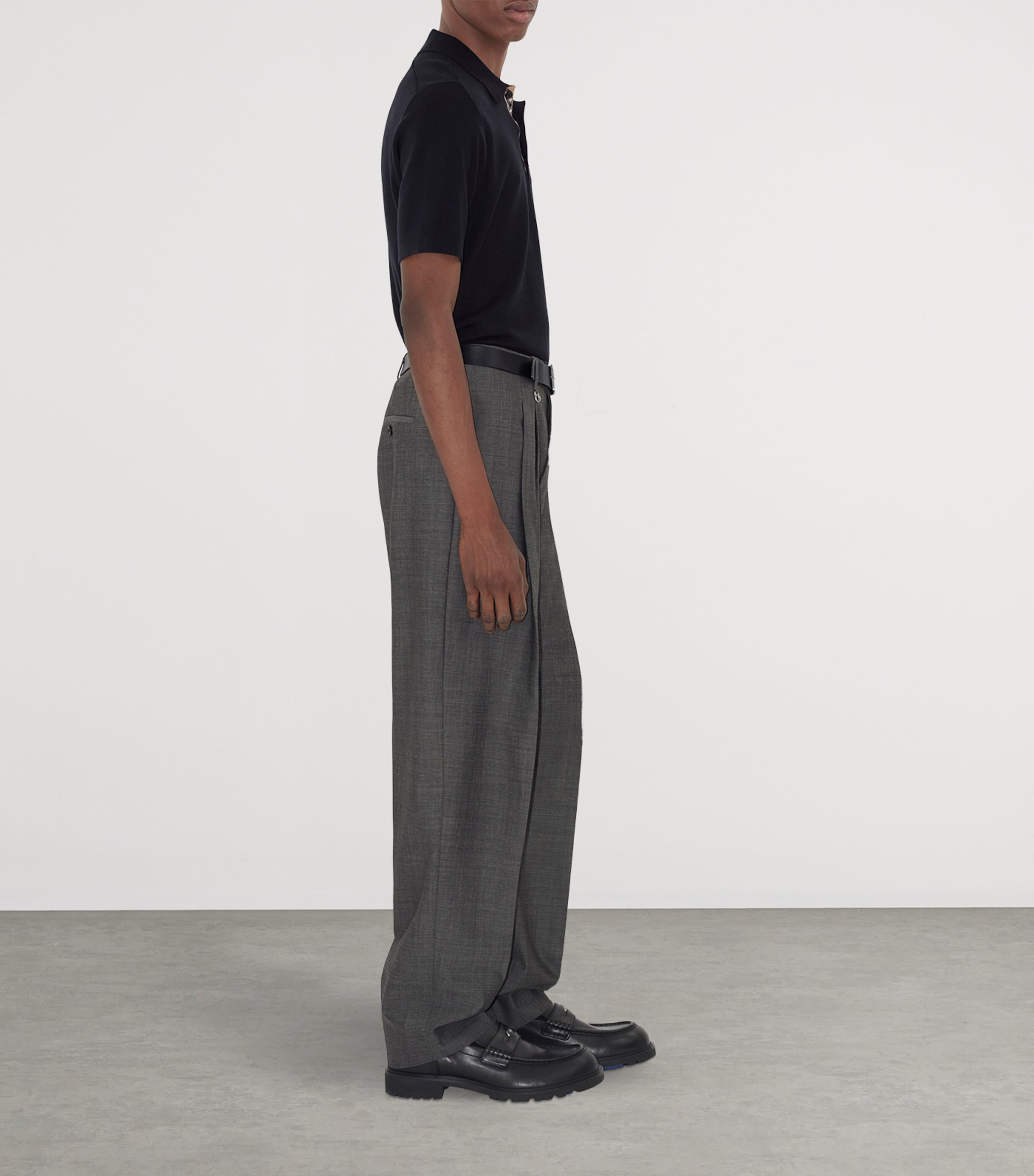 Wool Check-Detail Polo Shirt NAVY Image 3