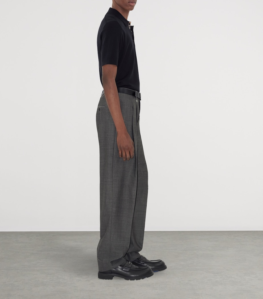 Wool Check-Detail Polo Shirt NAVY Image 3