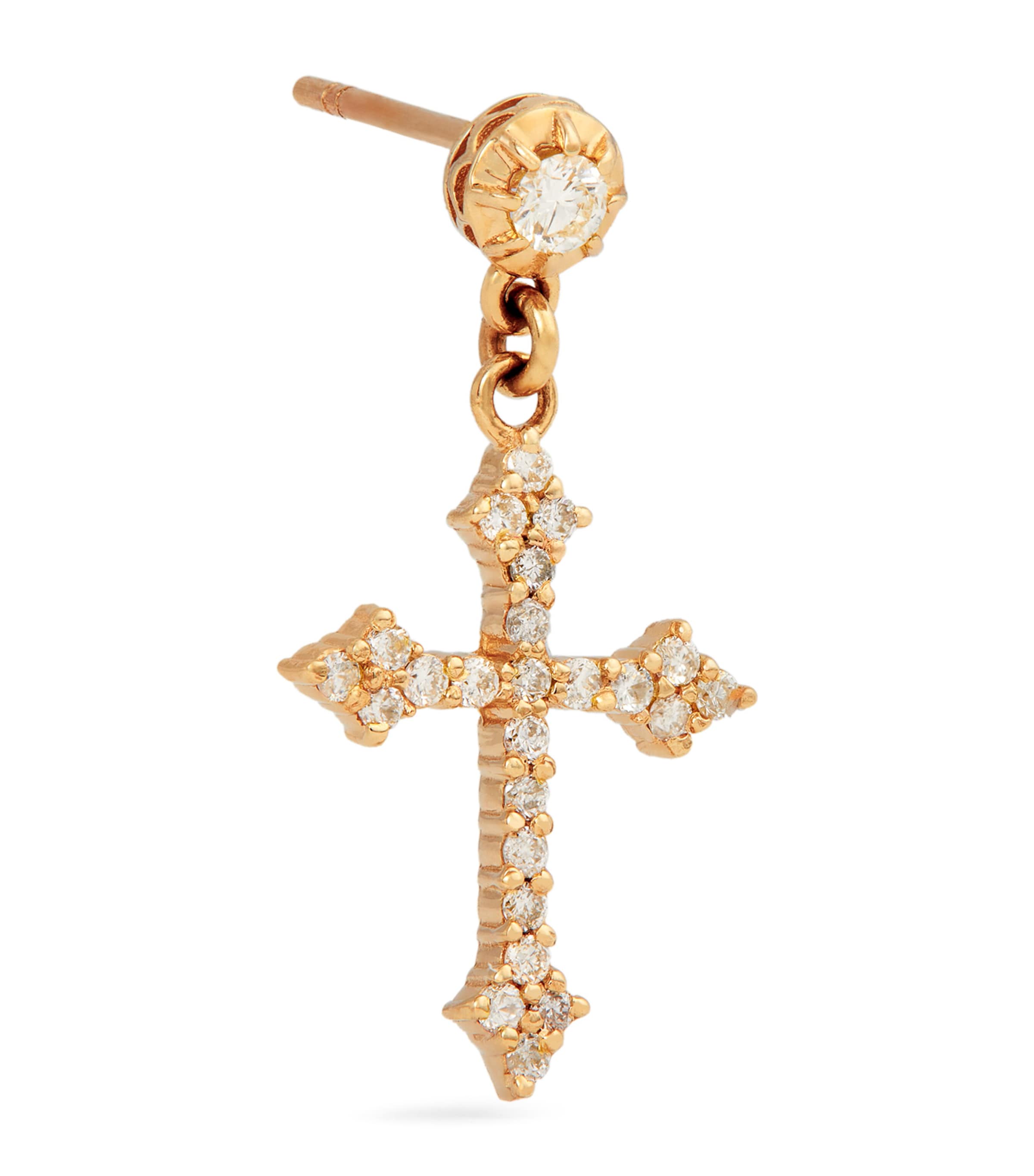 Jacquie Aiche Yellow Gold and Diamond Gothic Cross Single Earring Yellow Gold Image 1