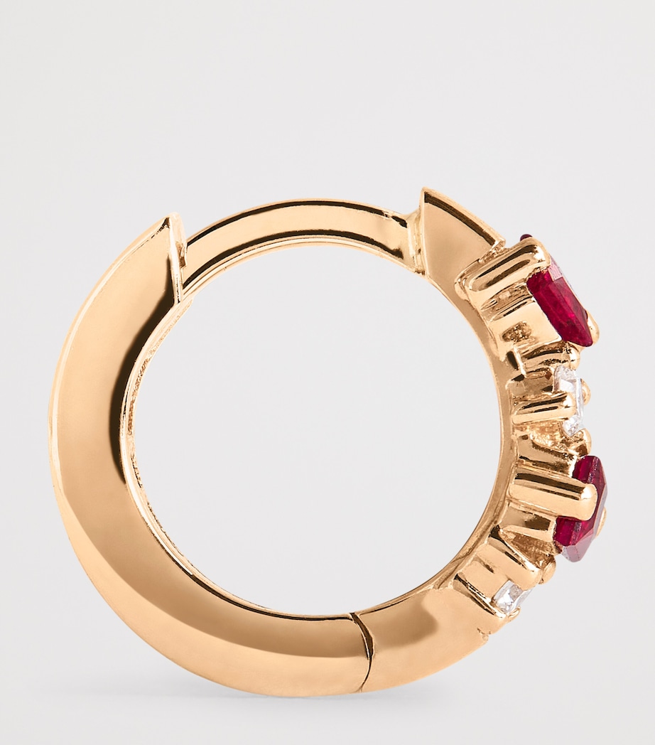 Rose Gold, Diamond and Ruby Princess Huggie Earrings 18K RG/R Image 4