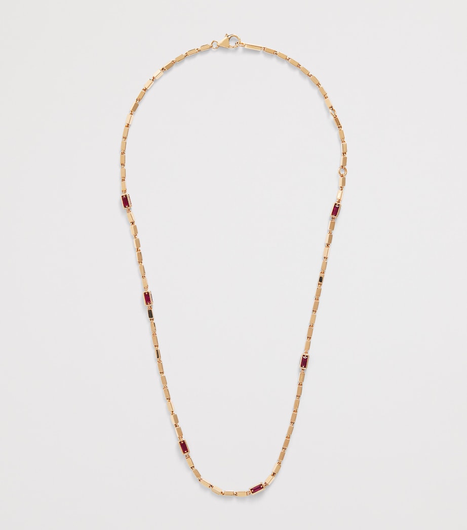 Suzanne Kalan Rose Gold and Ruby Medium Block Chain Necklace Rg/ruby Image 3
