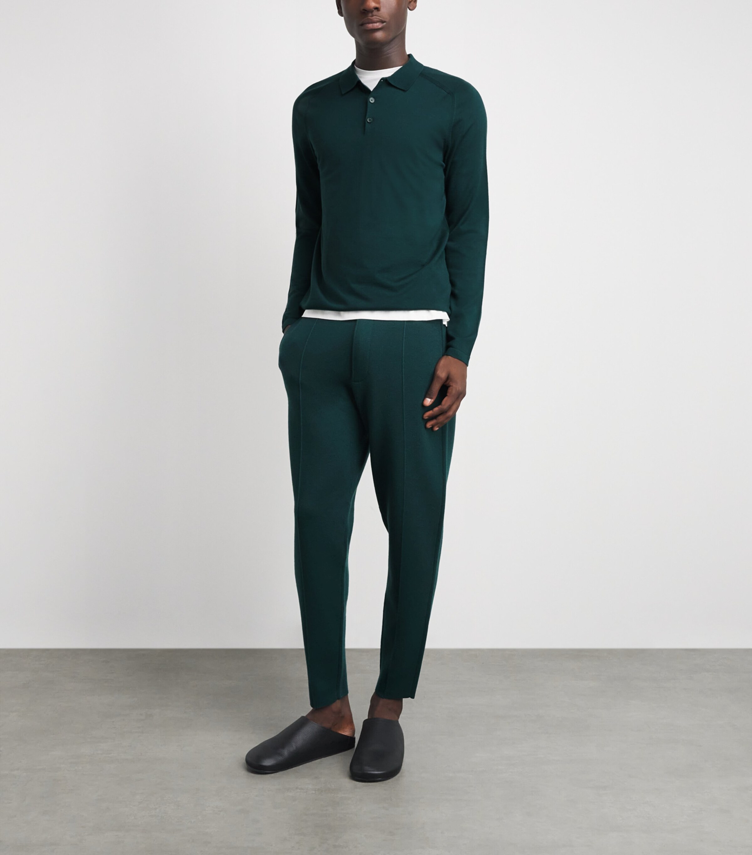 Falke Mens Ultrafine Merino Wool Polo Shirt Forest Image 2