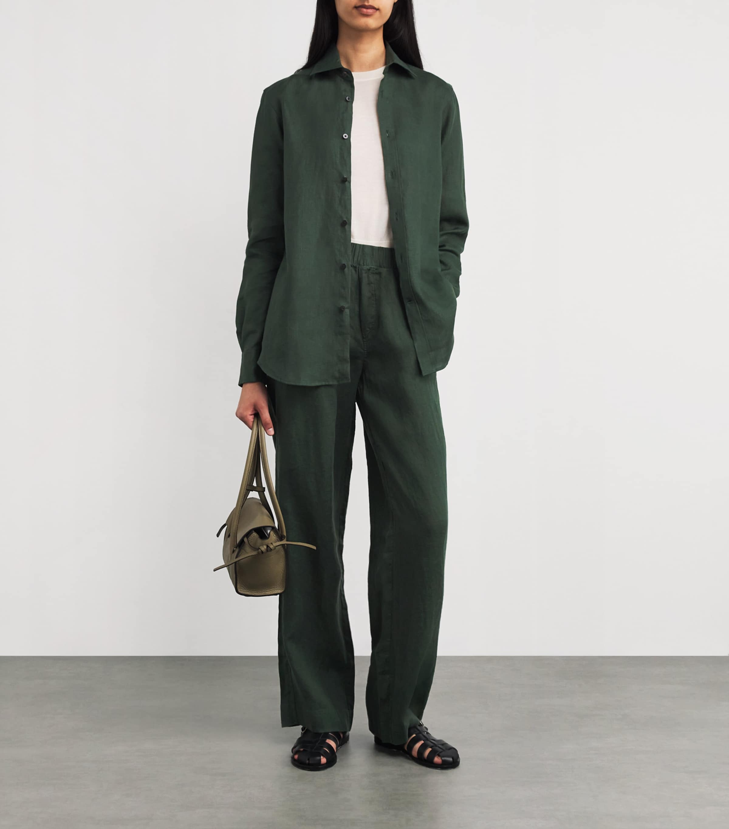 With Nothing Underneath Womens Linen The Boyfriend Shirt Hunter Green Image 2