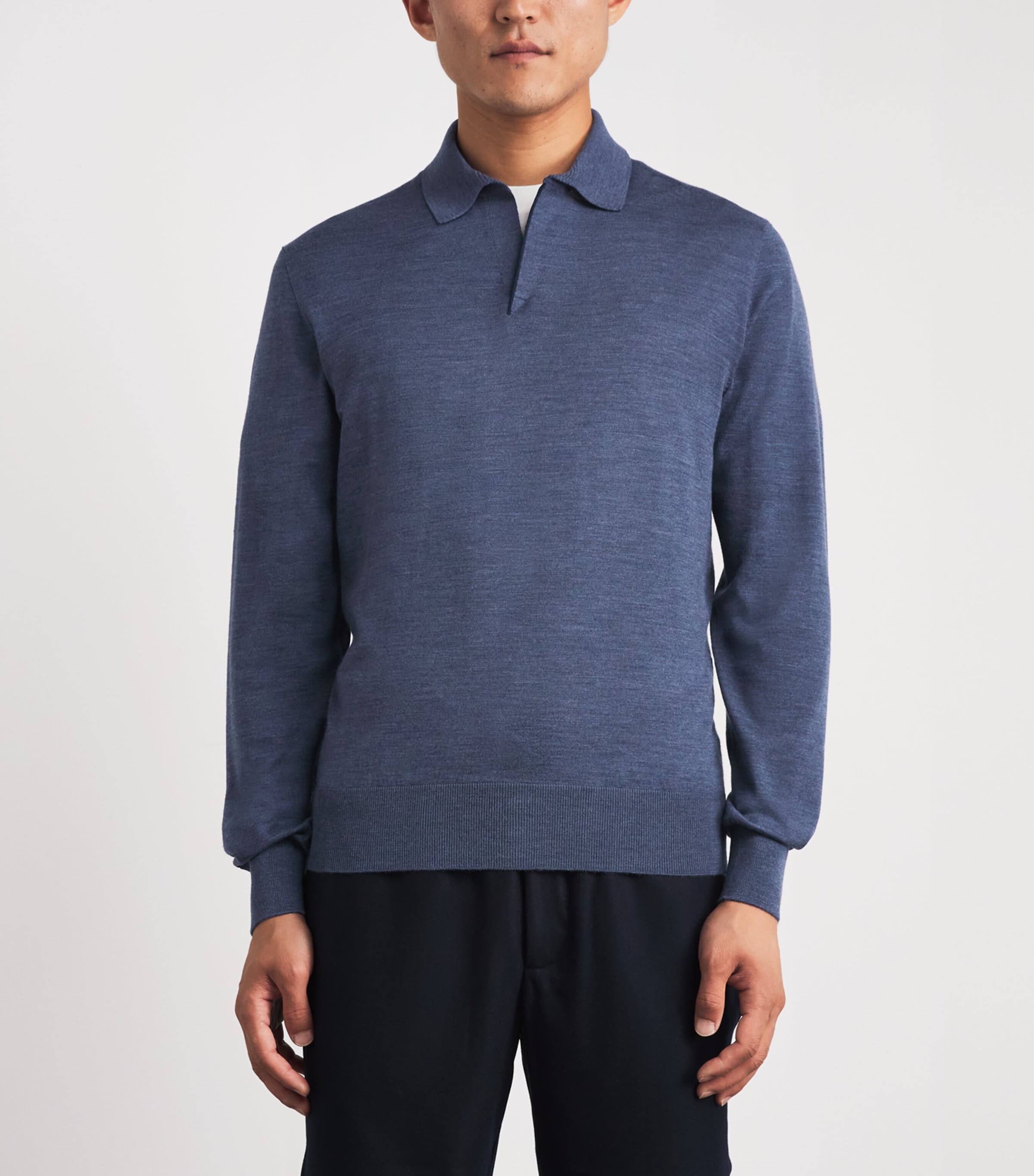 Sease Mens Virgin Wool Polo Shirt Denim Blue Image 4