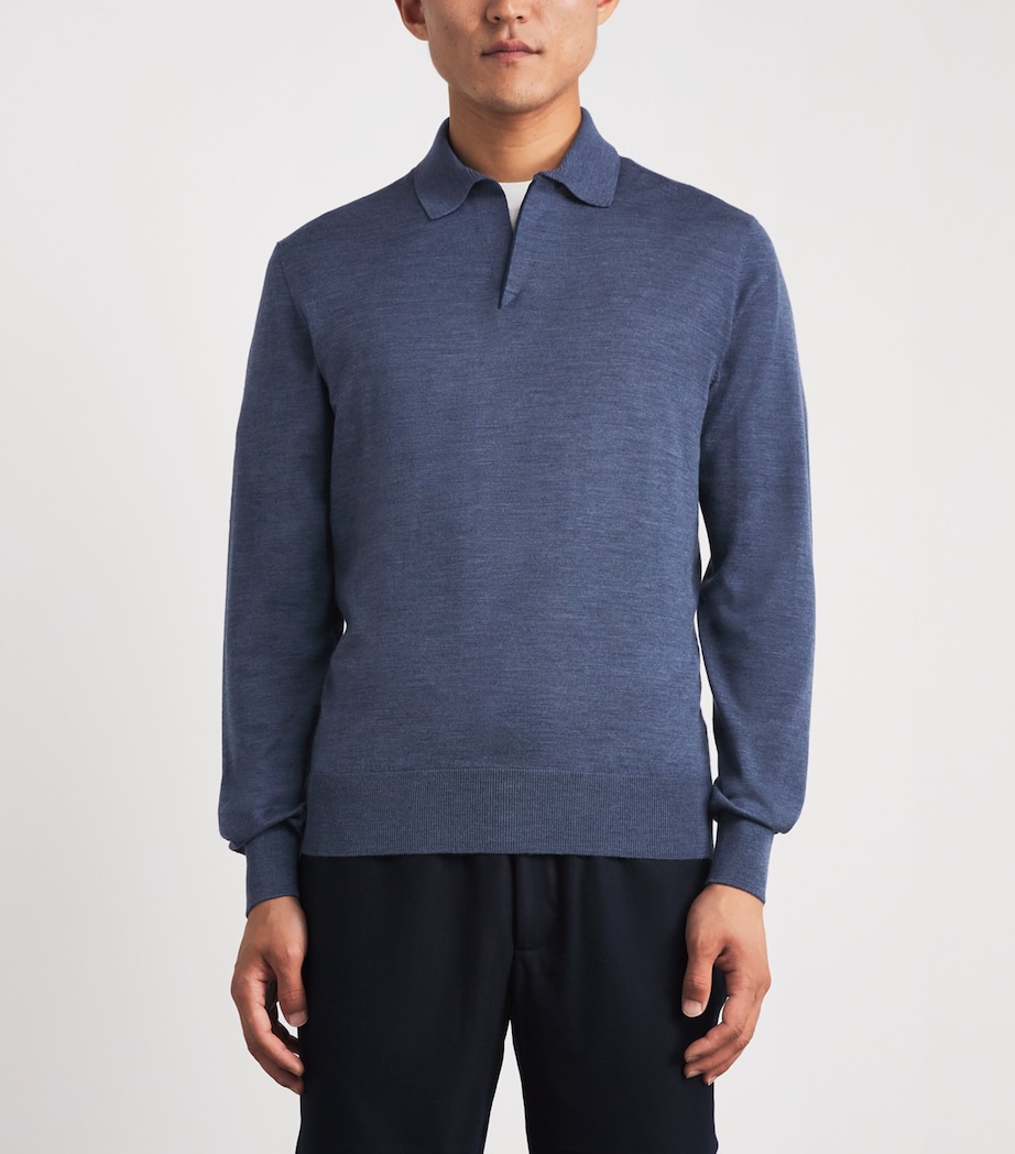Sease Mens Virgin Wool Polo Shirt Denim Blue Image 4
