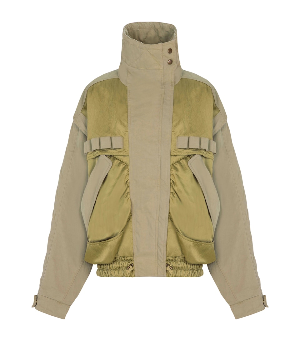 Balmain Cotton-Blend Twill Bomber Jacket Vert Pale