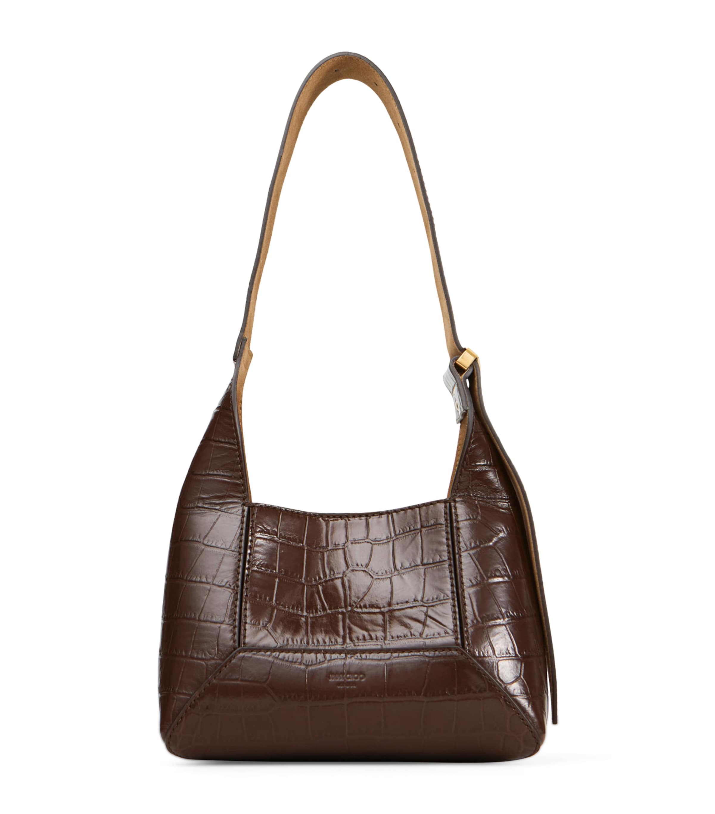 Diamond Small Croc-Embossed Leather Shoulder Bag CHOCOLATE/GOLD Image 1