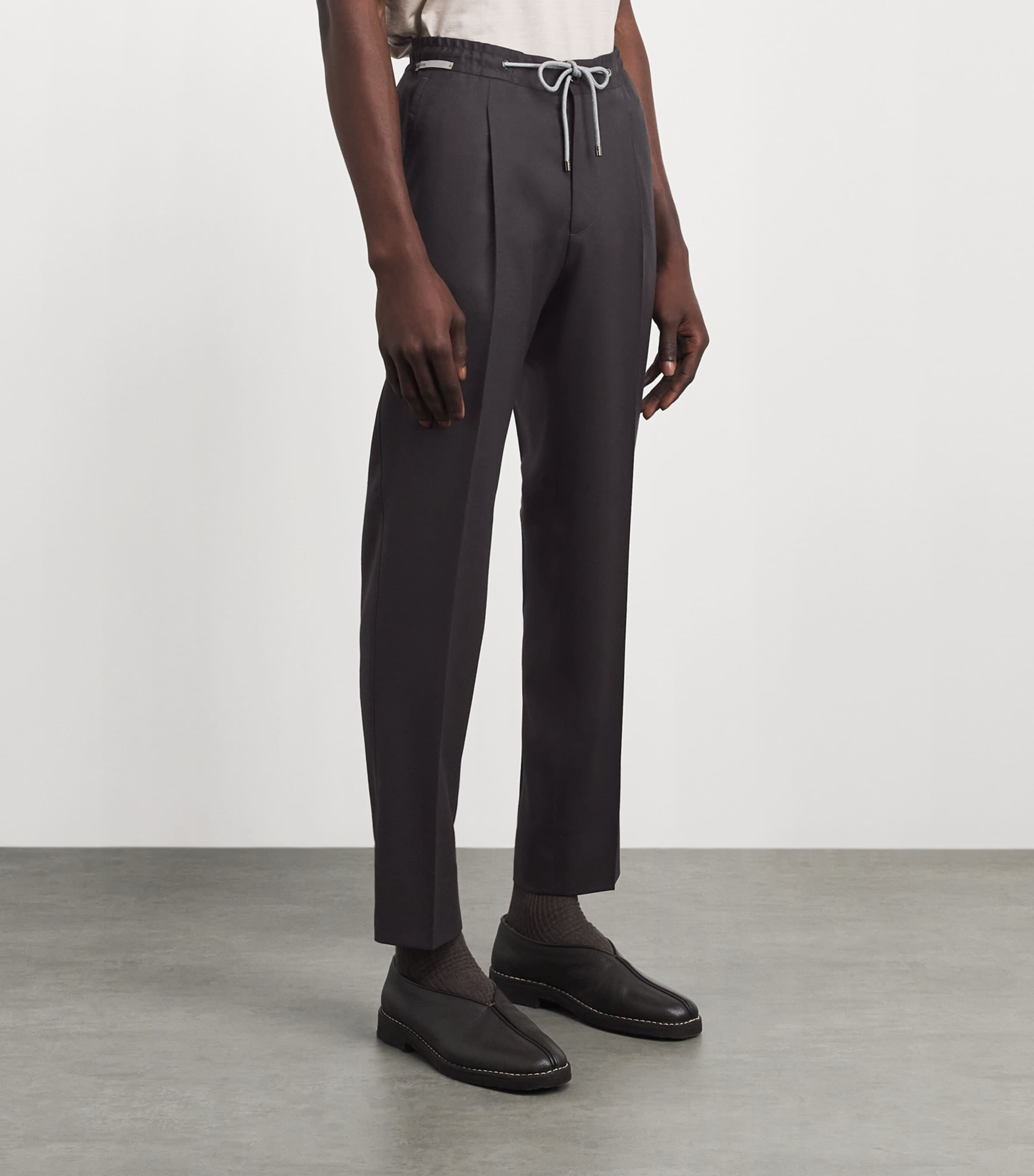 Corneliani Mens Virgin Wool Drawstring Trousers Dark Brown Image 4