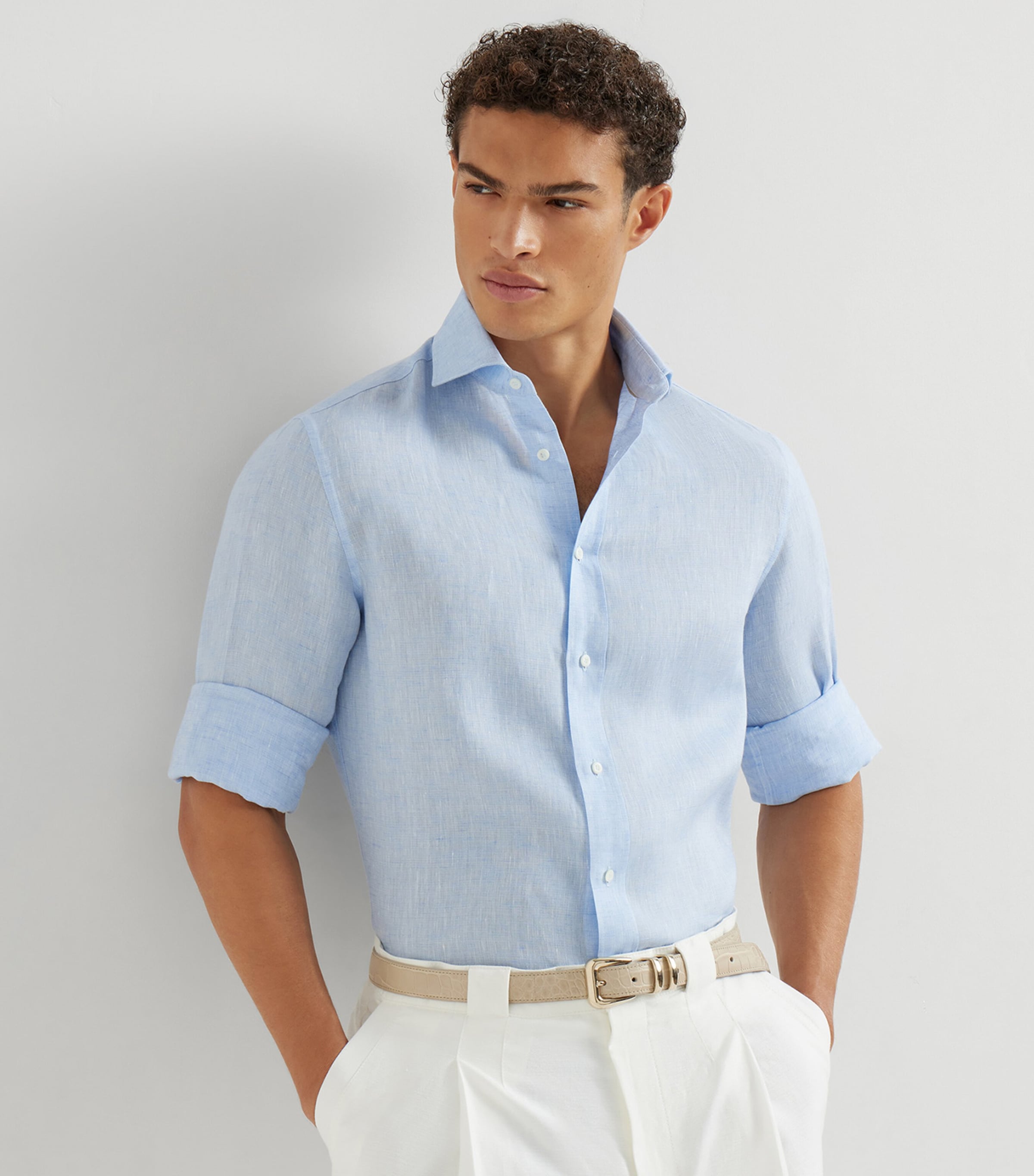 Brunello Cucinelli Mens Linen Easy-Fit Shirt Image 4