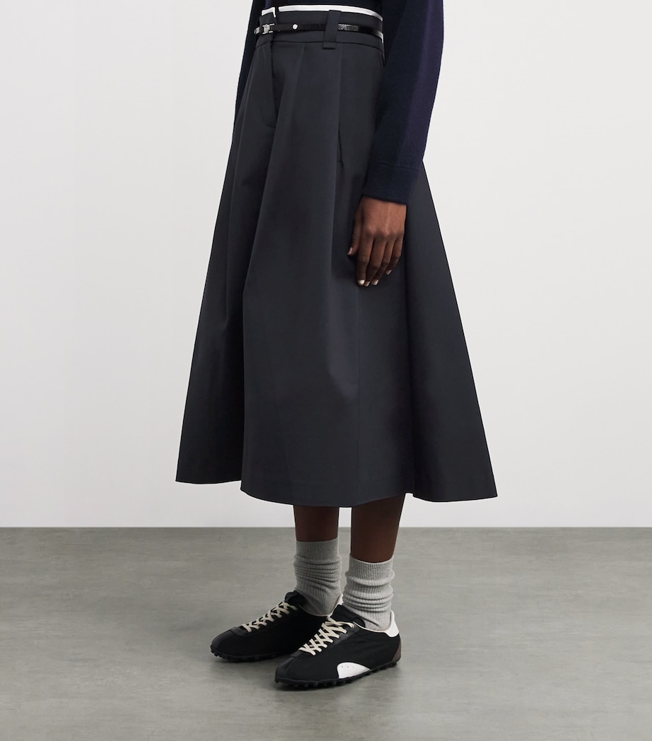 Cotton-Blend Belted Midi Skirt NAVY Image 3