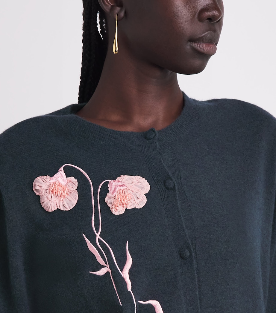 Erdem Womens Embroidered Fitted Cardigan Forest Green Image 3