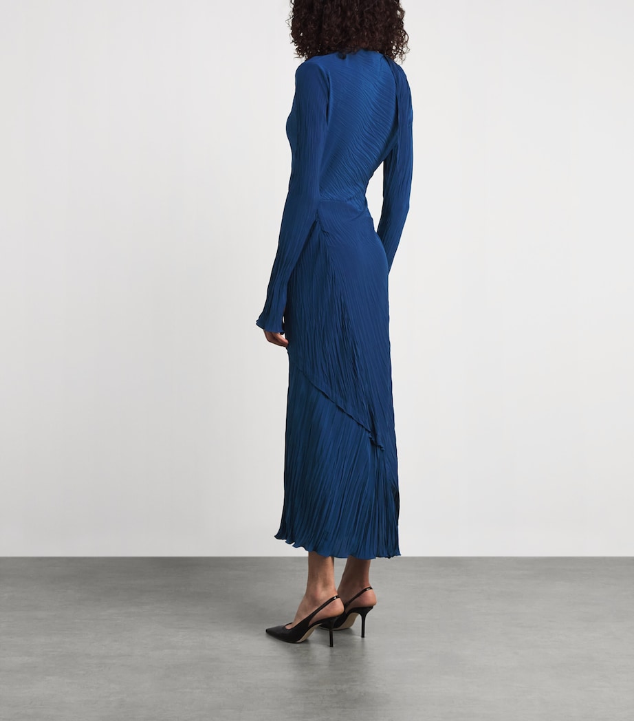Victoria Beckham Womens Plisse Long-Sleeve Midi Dress Dark Ocean Image 4