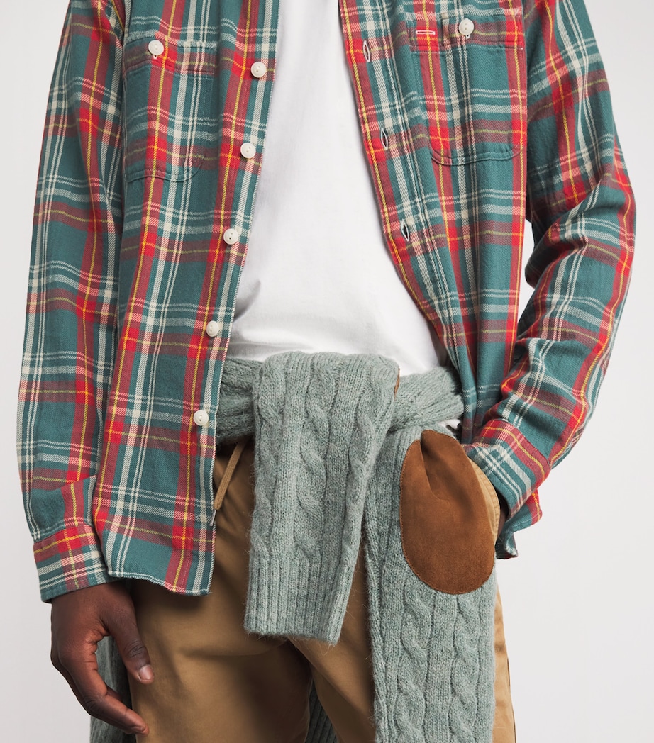 Cotton Flannel Check Overshirt GREEN RED Image 6