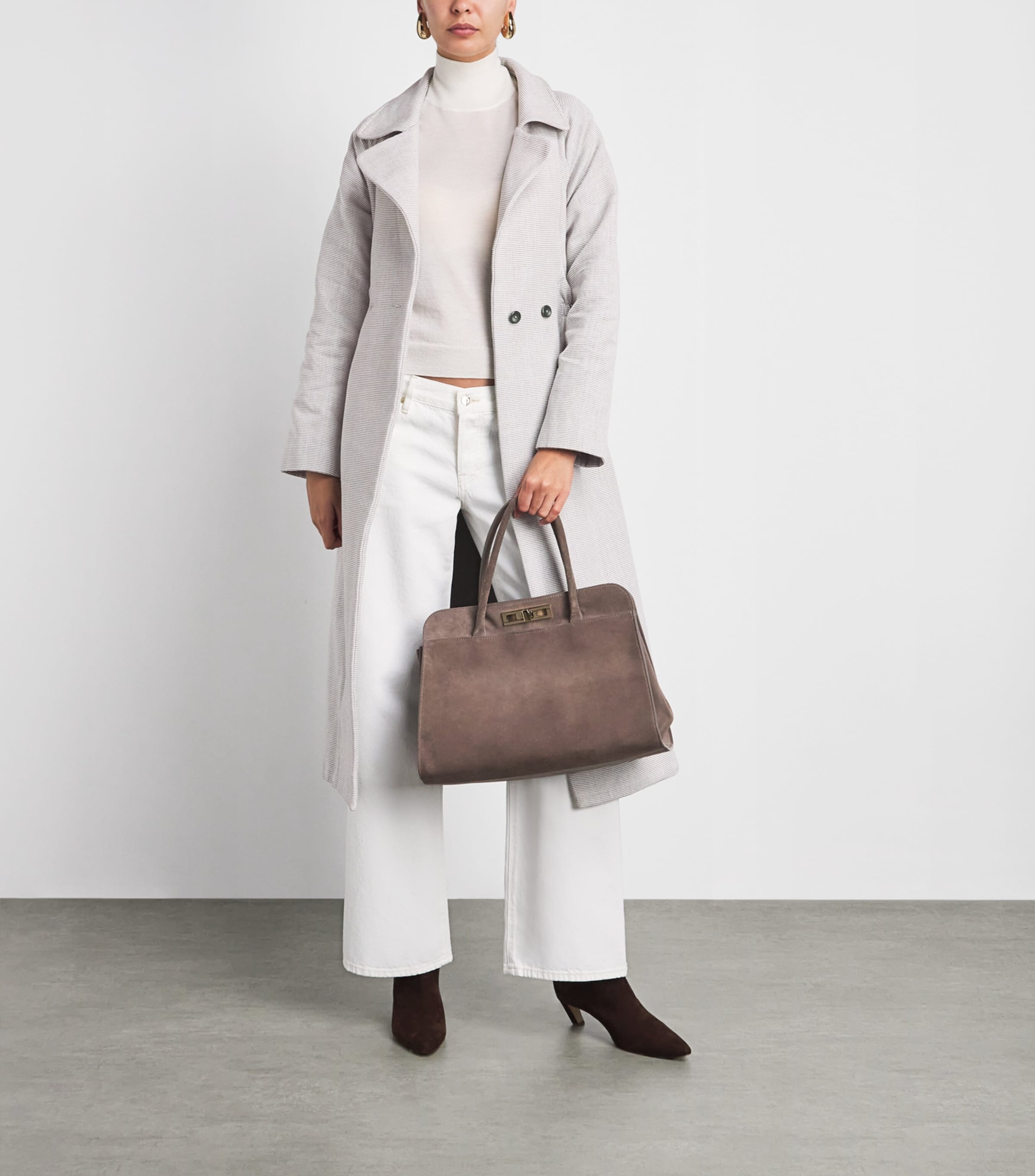 Studio Namnyak Womens Cotton Stripe Taro Trench Coat Grey White Image 2