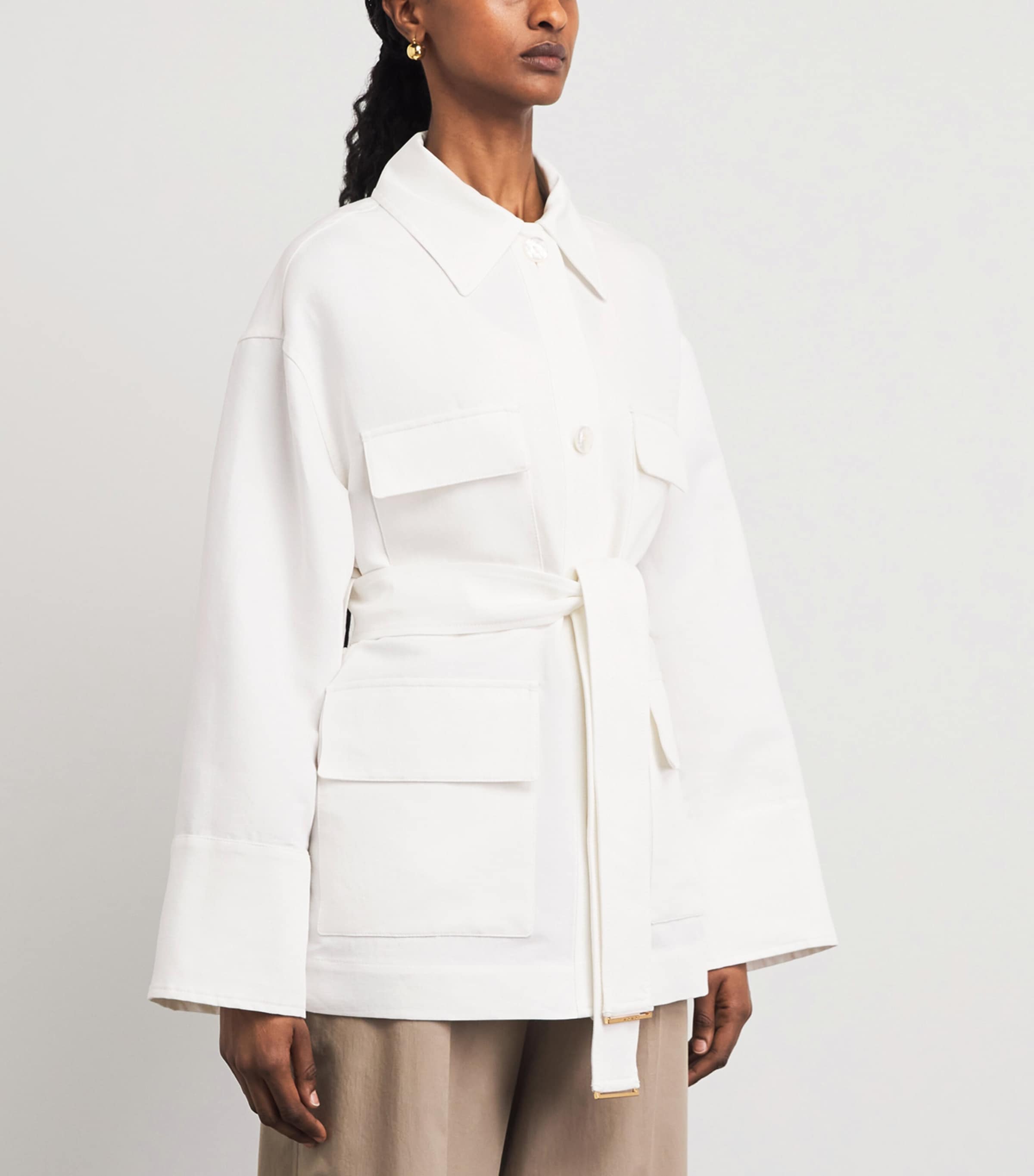 Agnona Womens Cotton-Linen-Silk Belted Field Jacket White Image 4