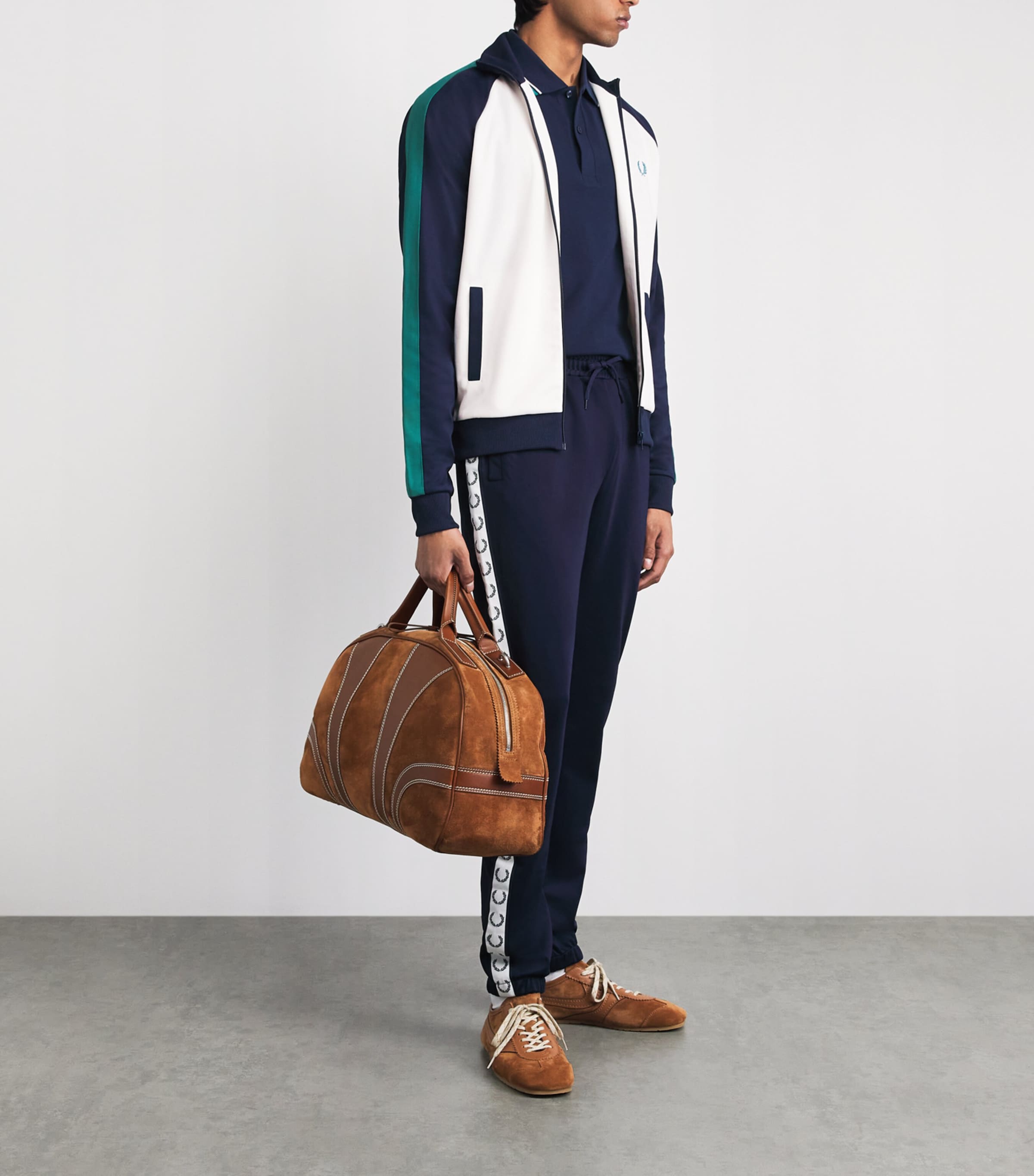 Fred Perry Mens Contrast-Sleeve Track Jacket Snow White Image 2