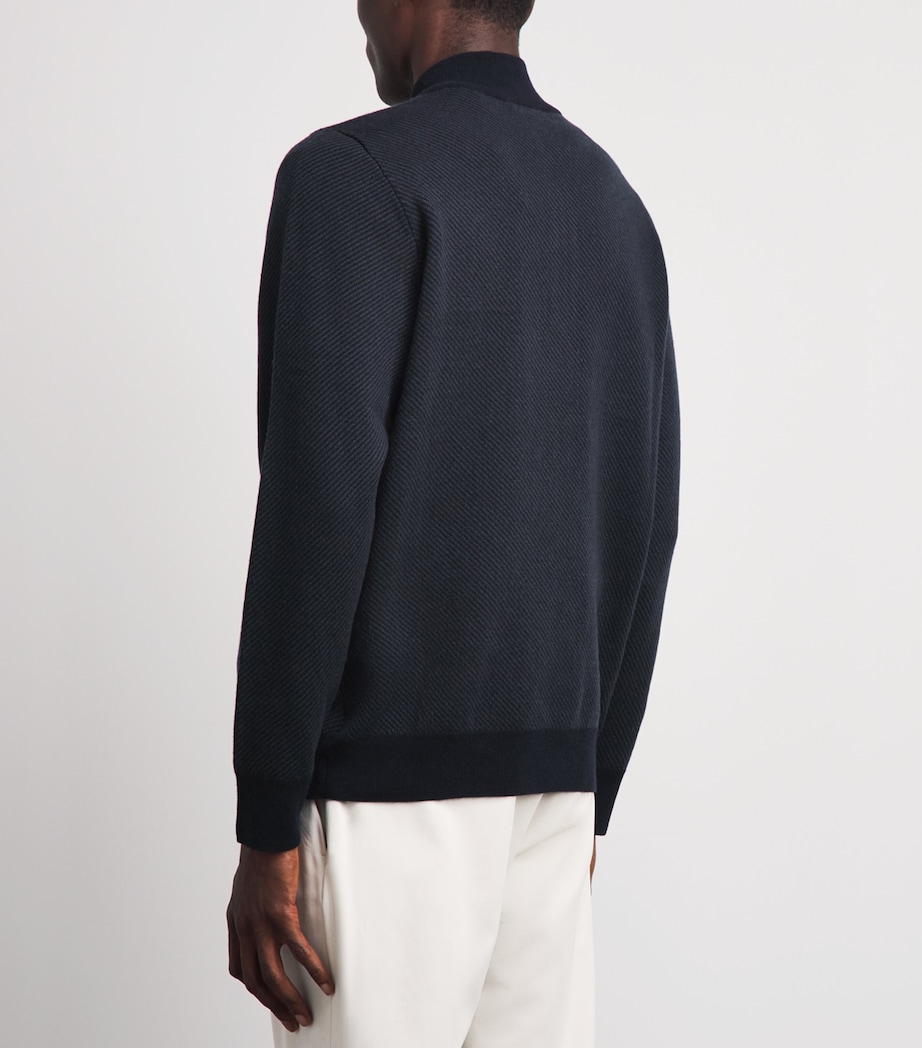 N.Peal Mens Cashmere Quarter-Zip Temple Sweater Navy Grigio Image 5