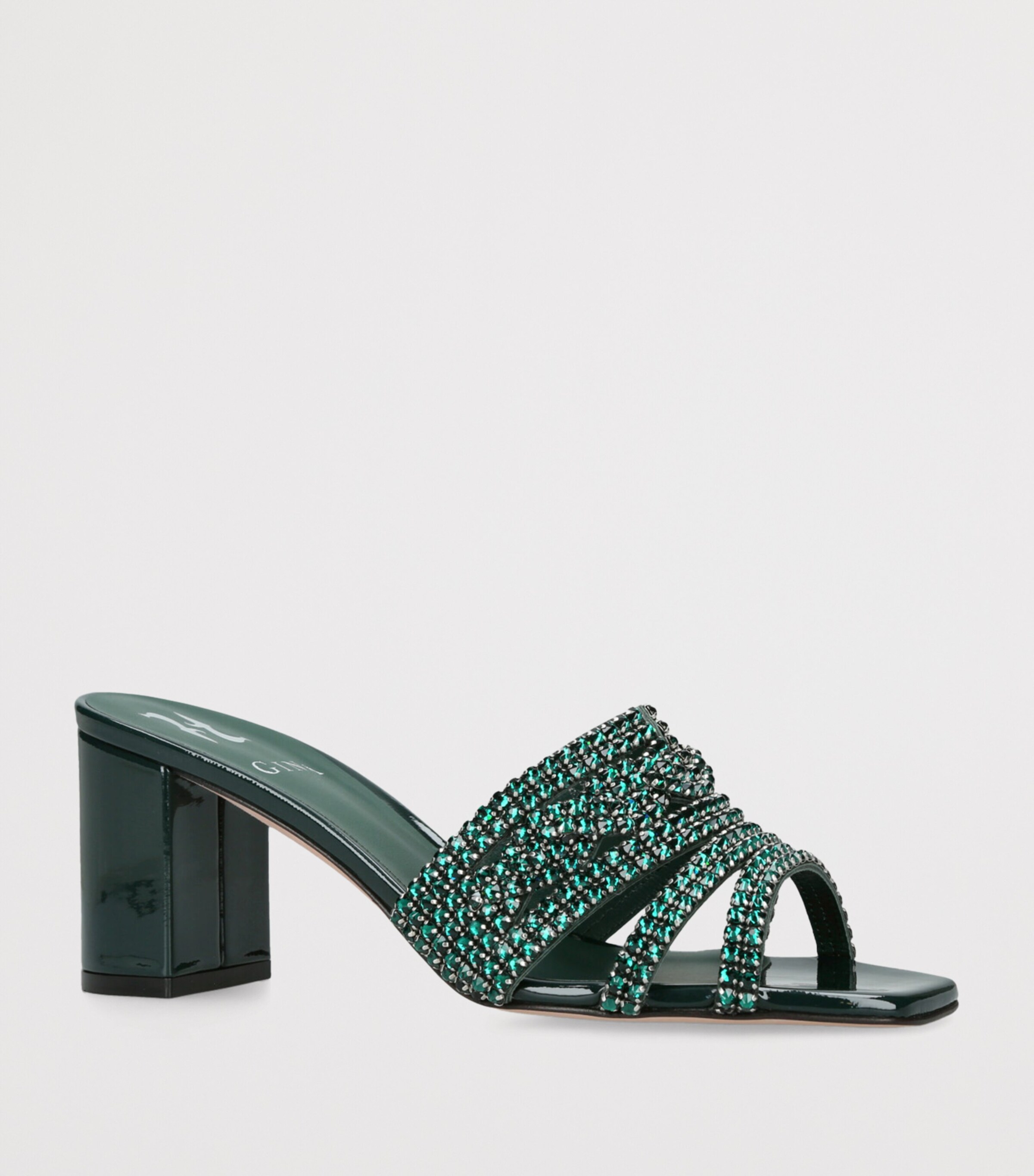 Gina Patent Leather Embellished Maine Mules 70 Dark Green Image 3