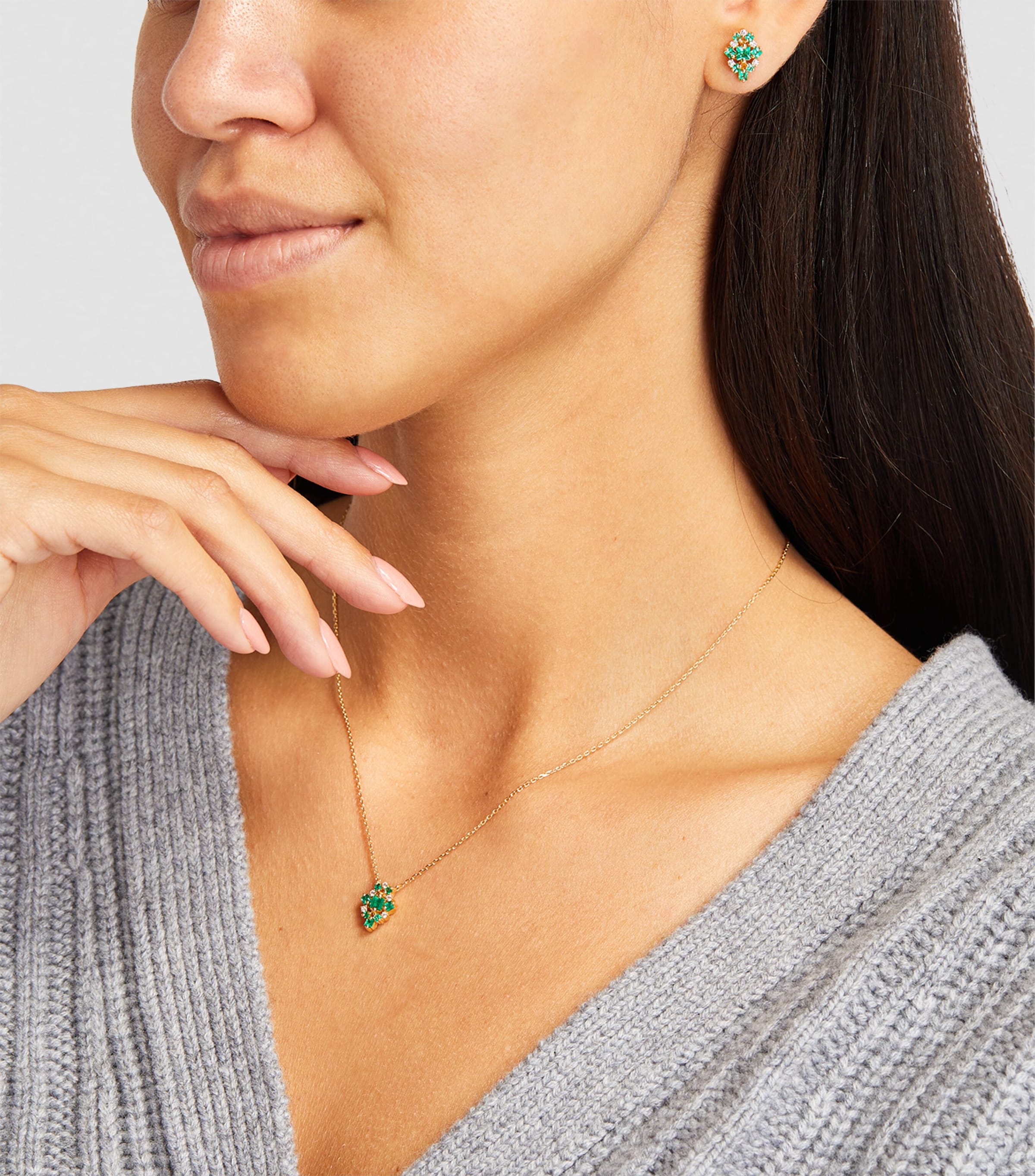 Yellow Gold, Diamond and Emerald La Fantaisie Stud Earrings 18K YG/EMER Image 4