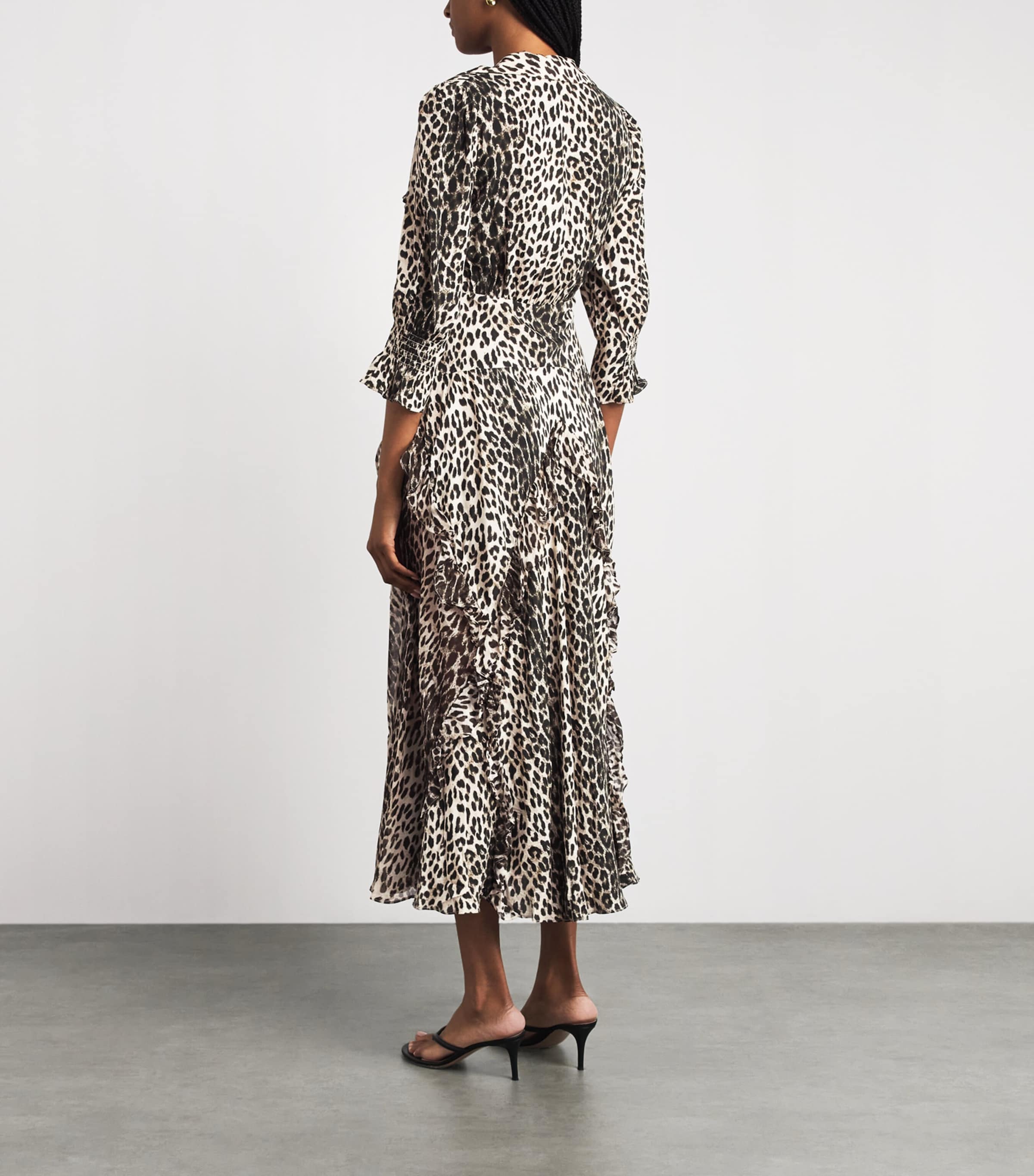 Rixo Womens Crepe Leopard Rosanna Midi Dress Nina Leopard Mocha Image 4